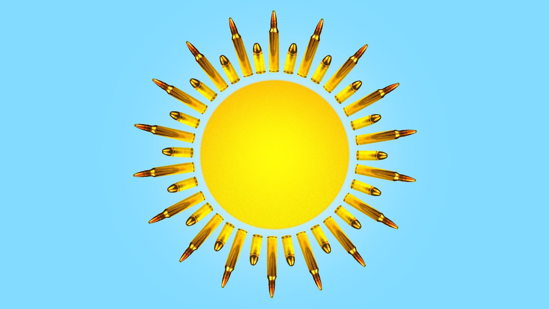 Illustration of a sun with the rays made from bullets. 