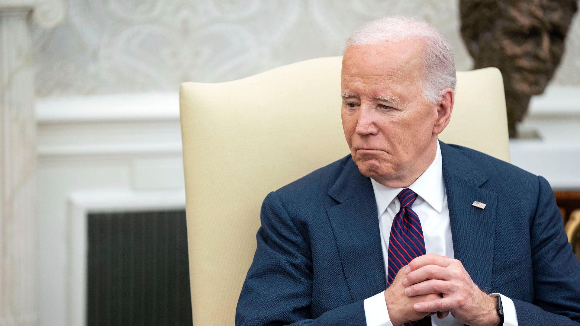 US President Joe Biden during a meeting with Mohammed Shyaa Al-Sudani, Iraq's prime minister, not pictured, in the Oval Office of the White House in Washington, DC, US, on Monday, April 15, 2024. 