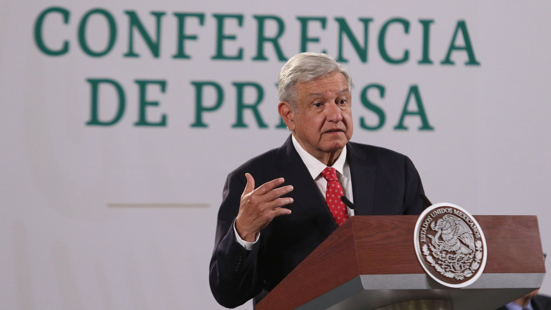Mexicos president Andres Manuel Lopez Obrador speaks with the media during his daily morning press conference at National Palace on January 20