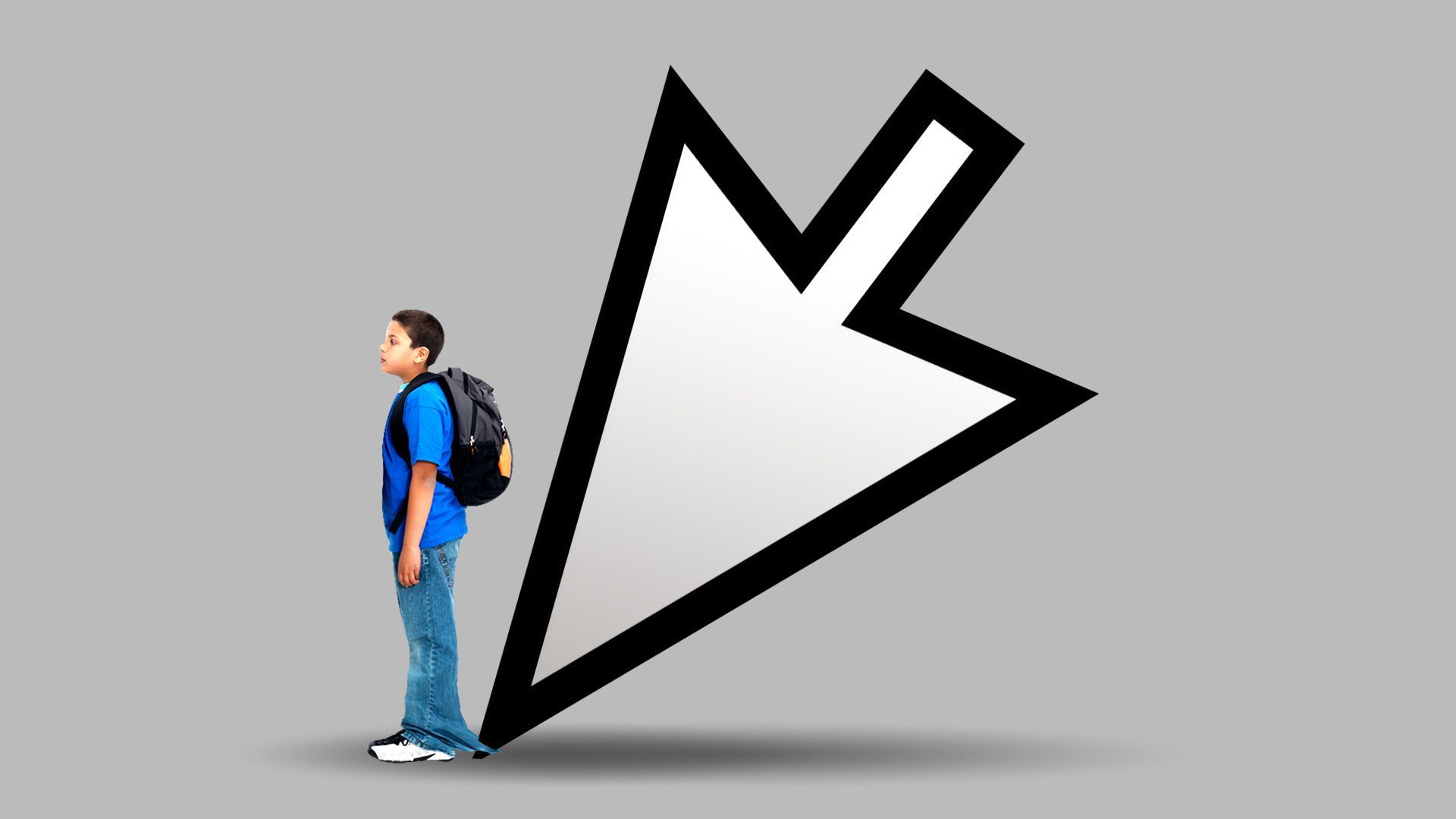 Illustration of a student being held from walking forward by an arrow cursor piercing their pant leg