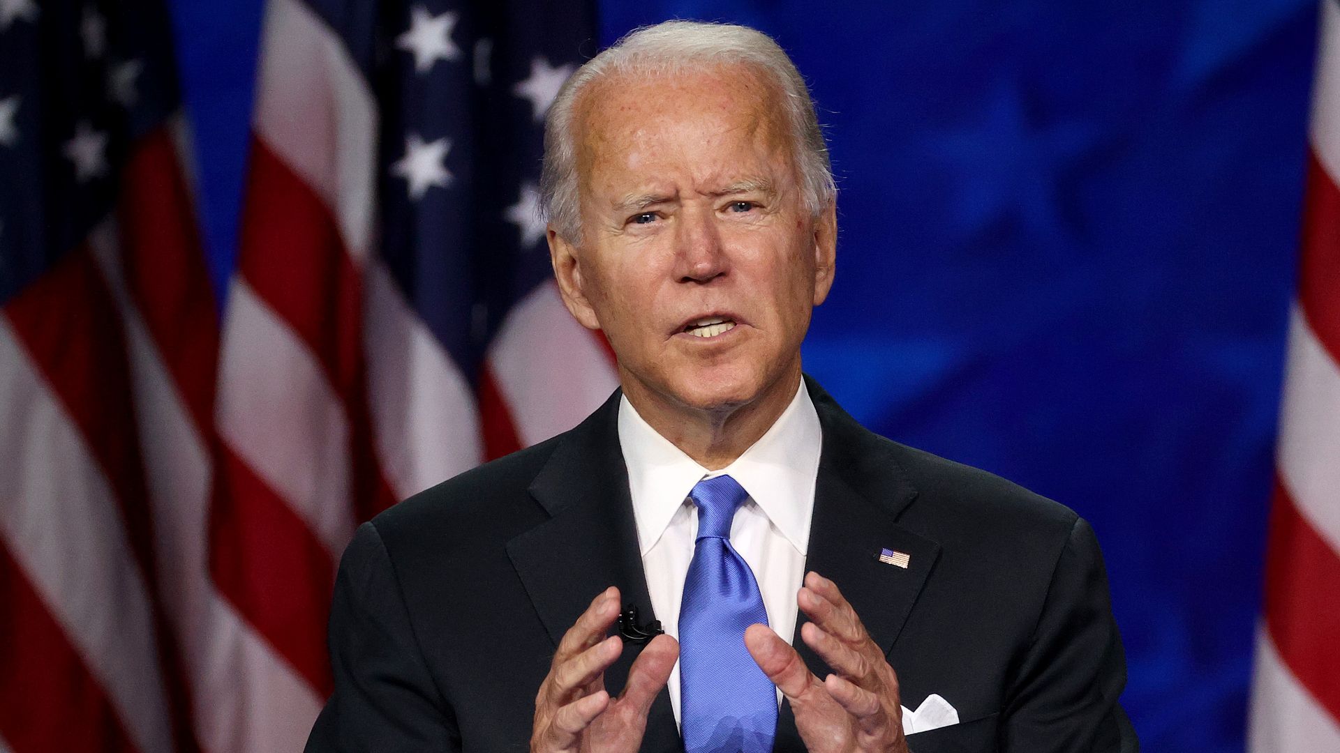 Democratic presidential nominee Joe Biden delivers his acceptance speech on the fourth night of the Democratic National Convention from the Chase Center on August 20