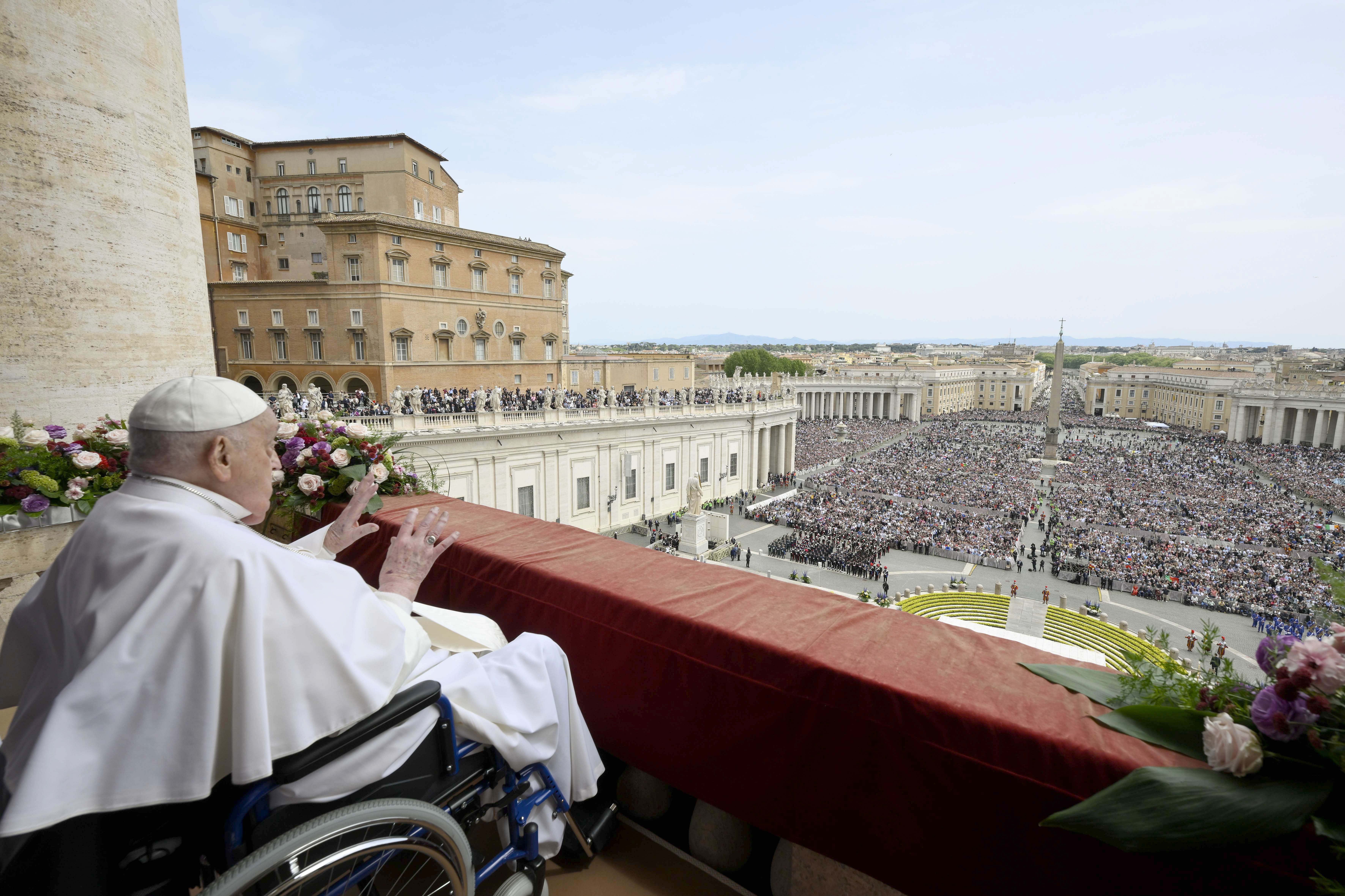 Pope Francis delivers his Urbi Et Orbi Blessing blessing from the balcony overlooking St. Peter's Square on April 20, 2025 in Vatican City, Vatican. (Photo by Vatican Media via Vatican Pool/Getty Images)