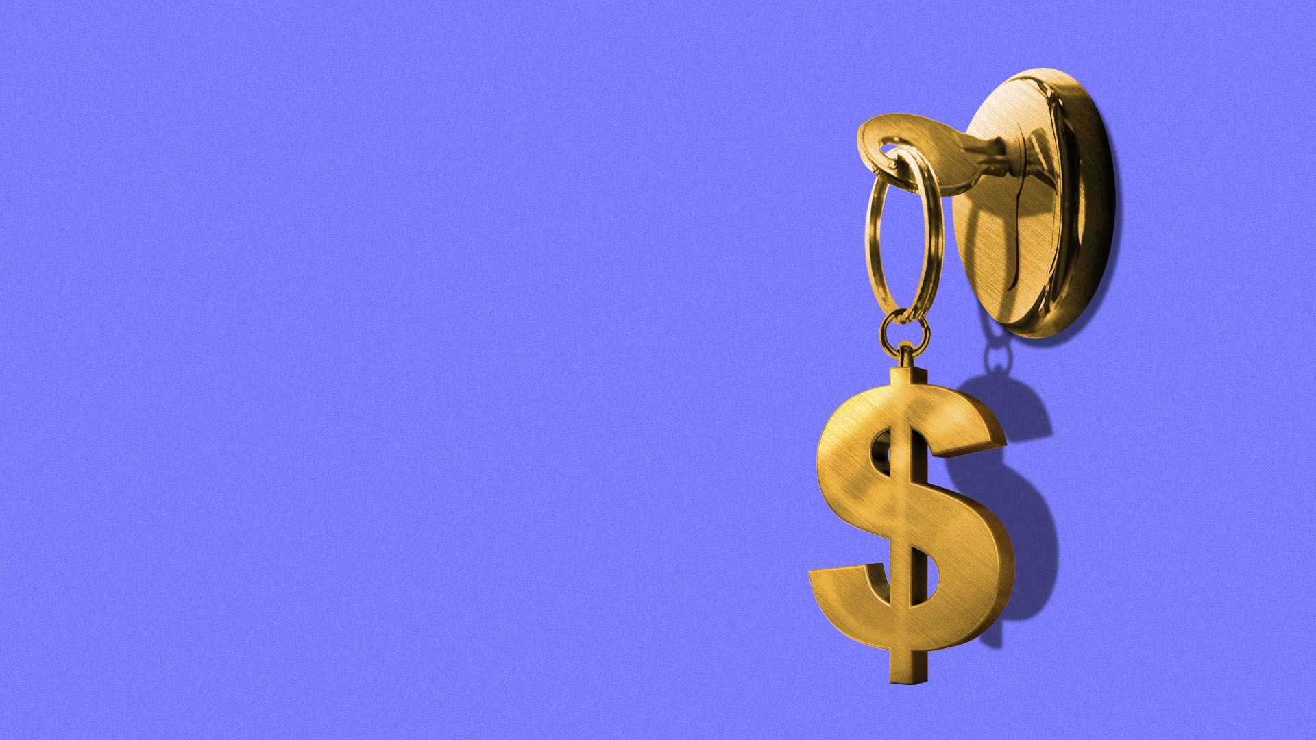 Illustration of a key in a lock featuring a keyring with a dollar sign