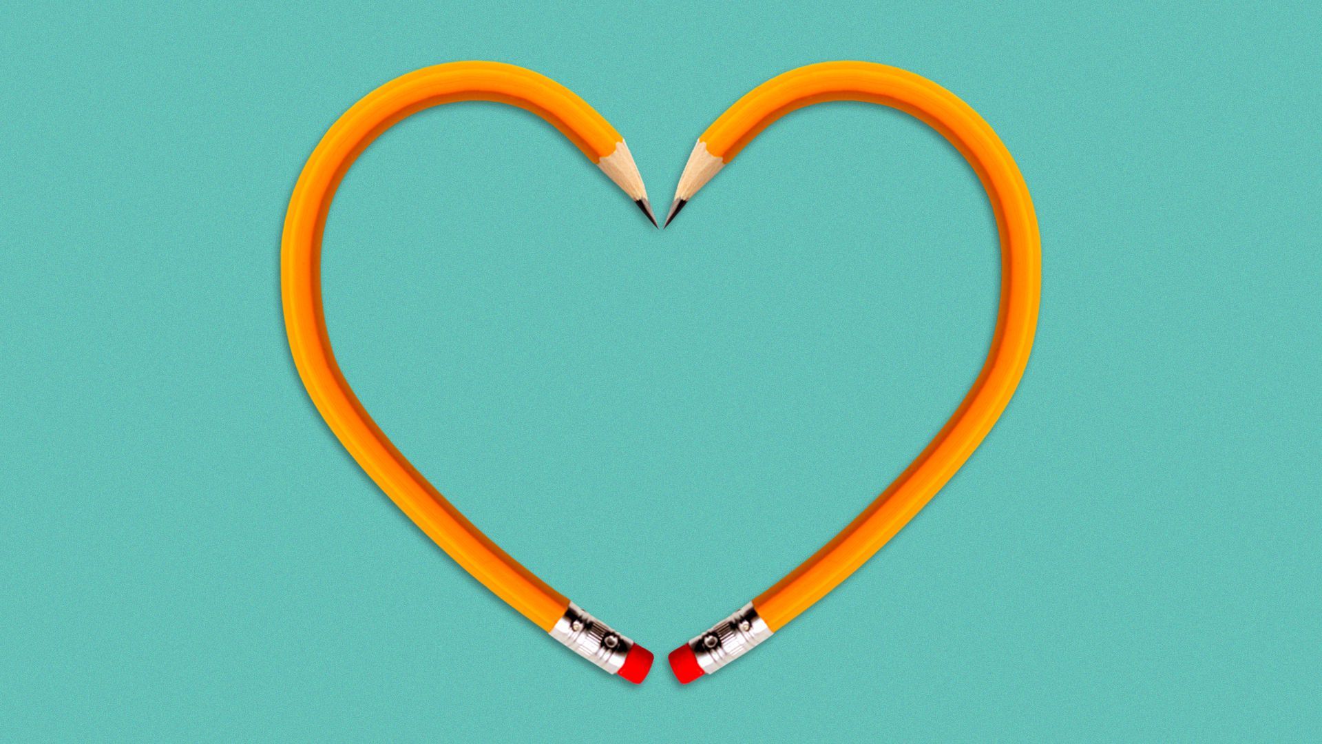 Illustration of two pencils in the shape of a heart. 