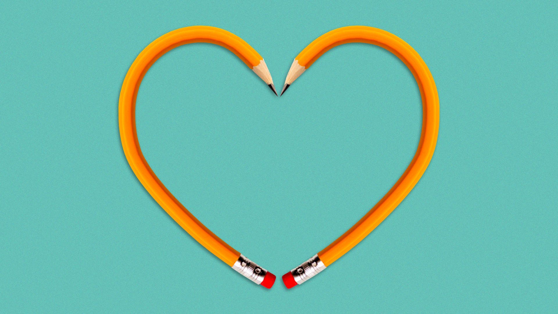 Illustration of two pencils in the shape of a heart. 