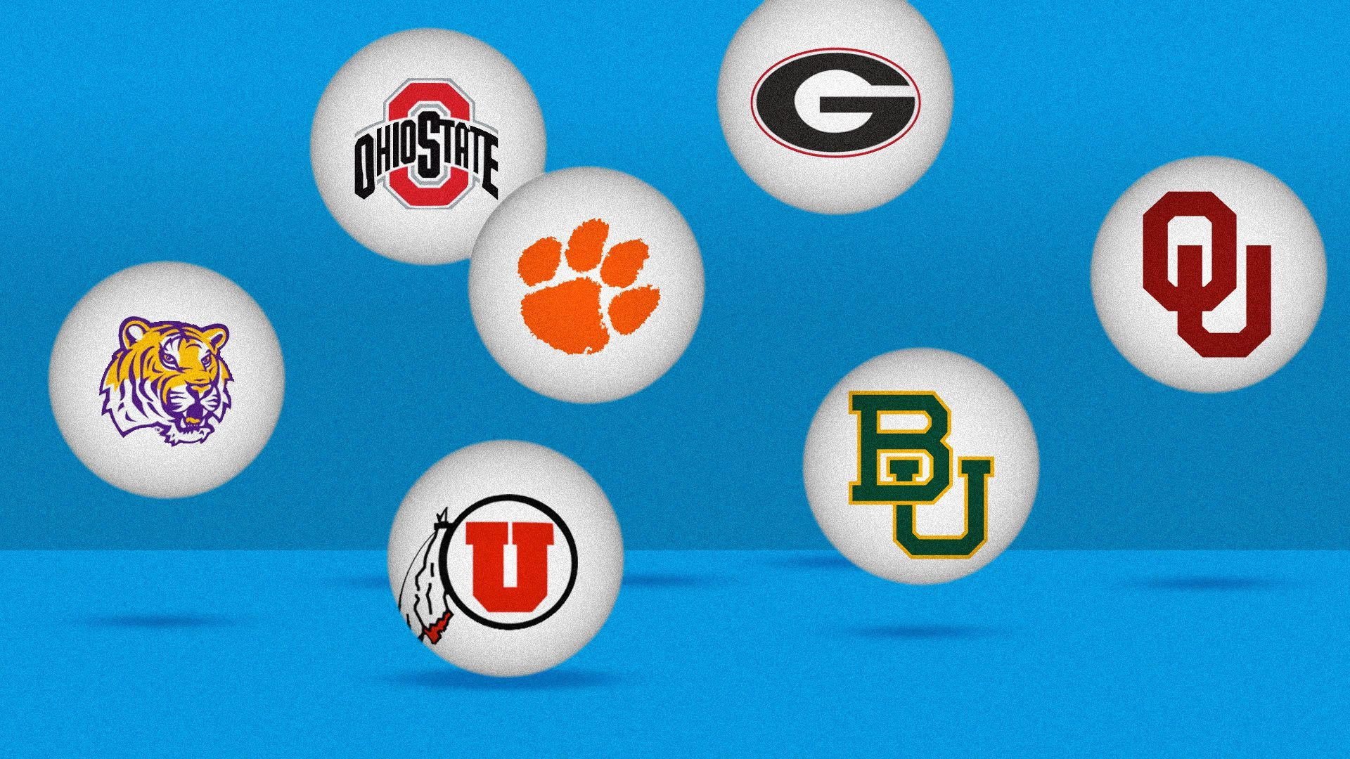 Illustration of college logos floating around