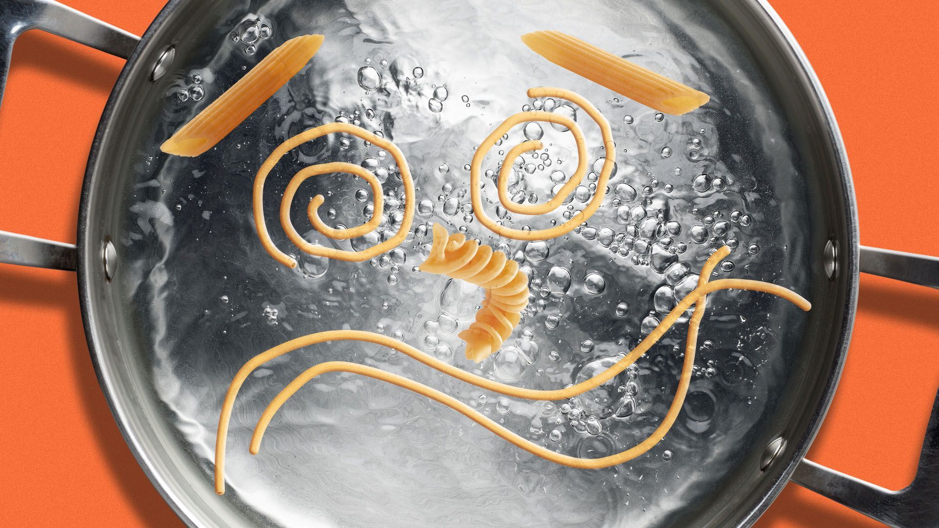 Illustration of boiling pasta making a worried face