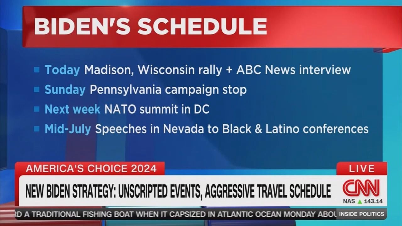 screenshot of a CNN graphic showing Biden's upcoming schedule