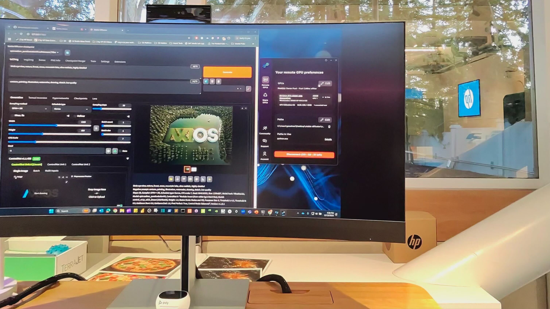 Computer screen at the HP headquarters demonstrating Boost GPU-sharing in action.