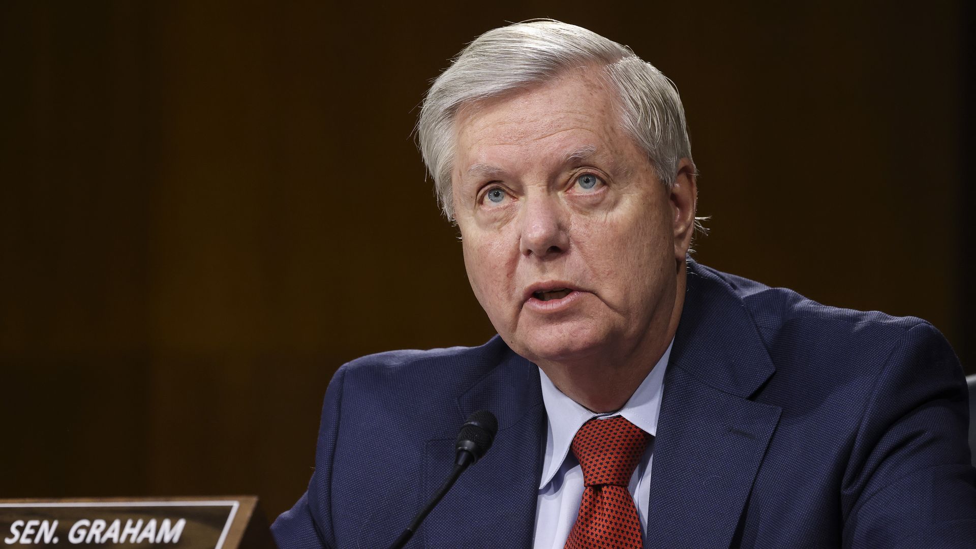 Sen. Lindsey Graham (R-SC) speaks during a Senate Appropriations Committee hearing on the Defense Department's budget request on Capitol Hill on June 17