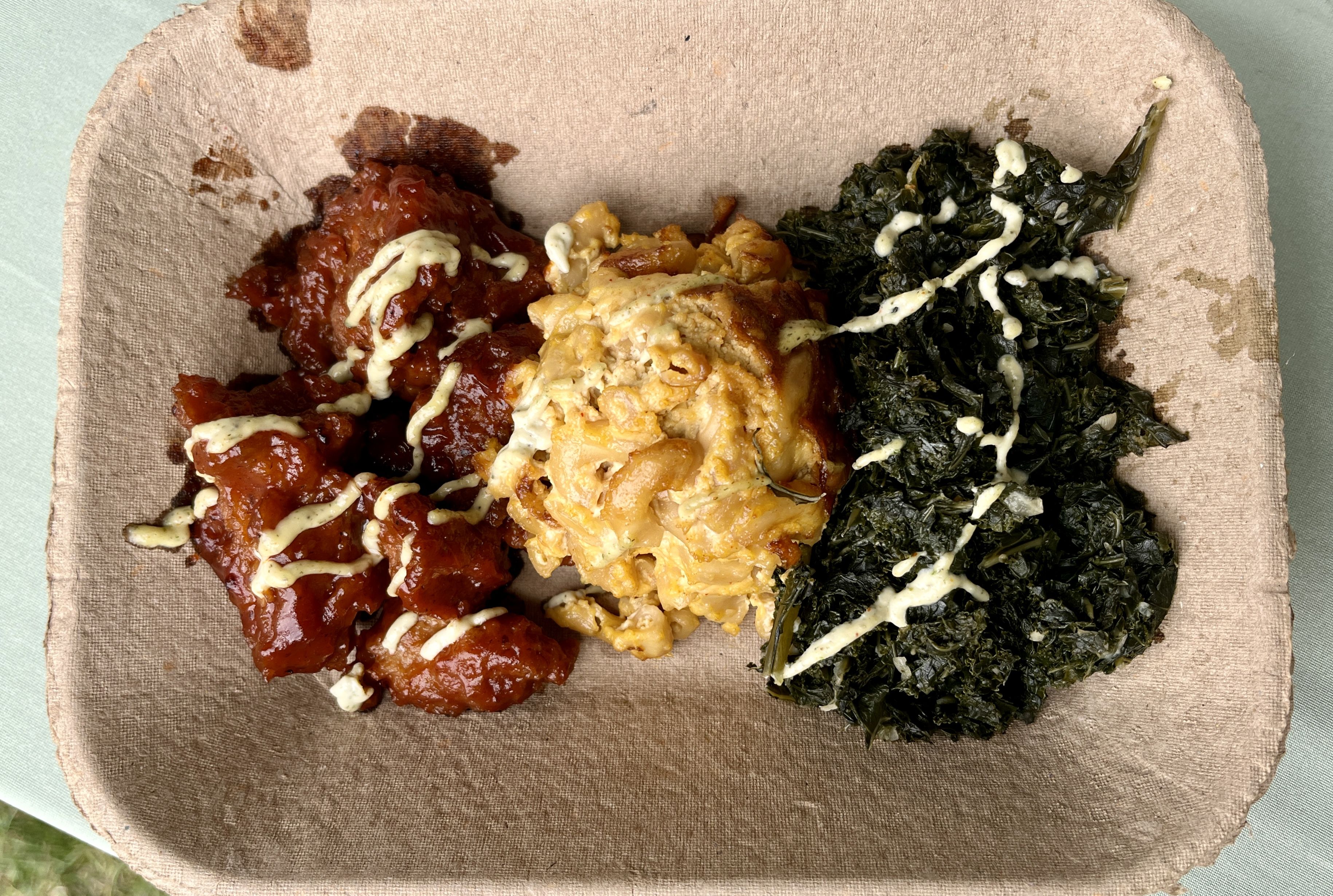 ribs, mac n cheese and greens