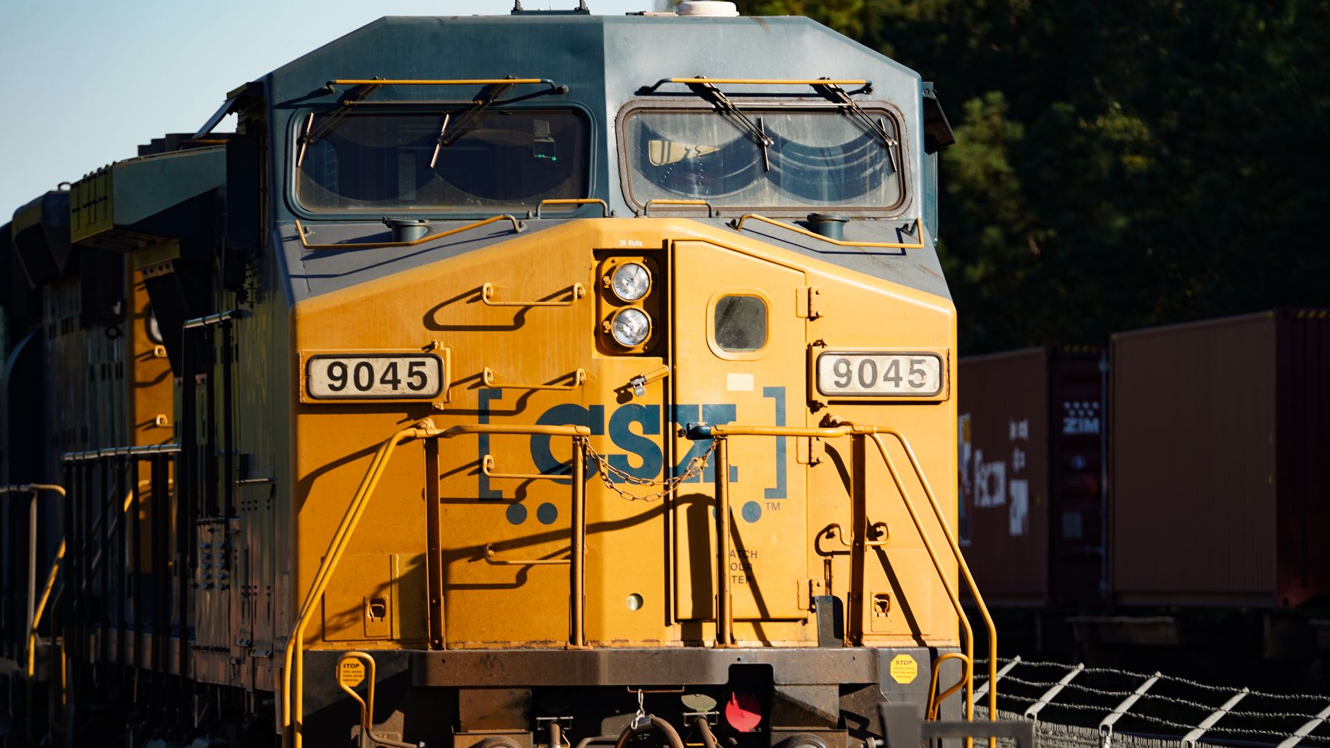 A CSX train on the railroad tracks