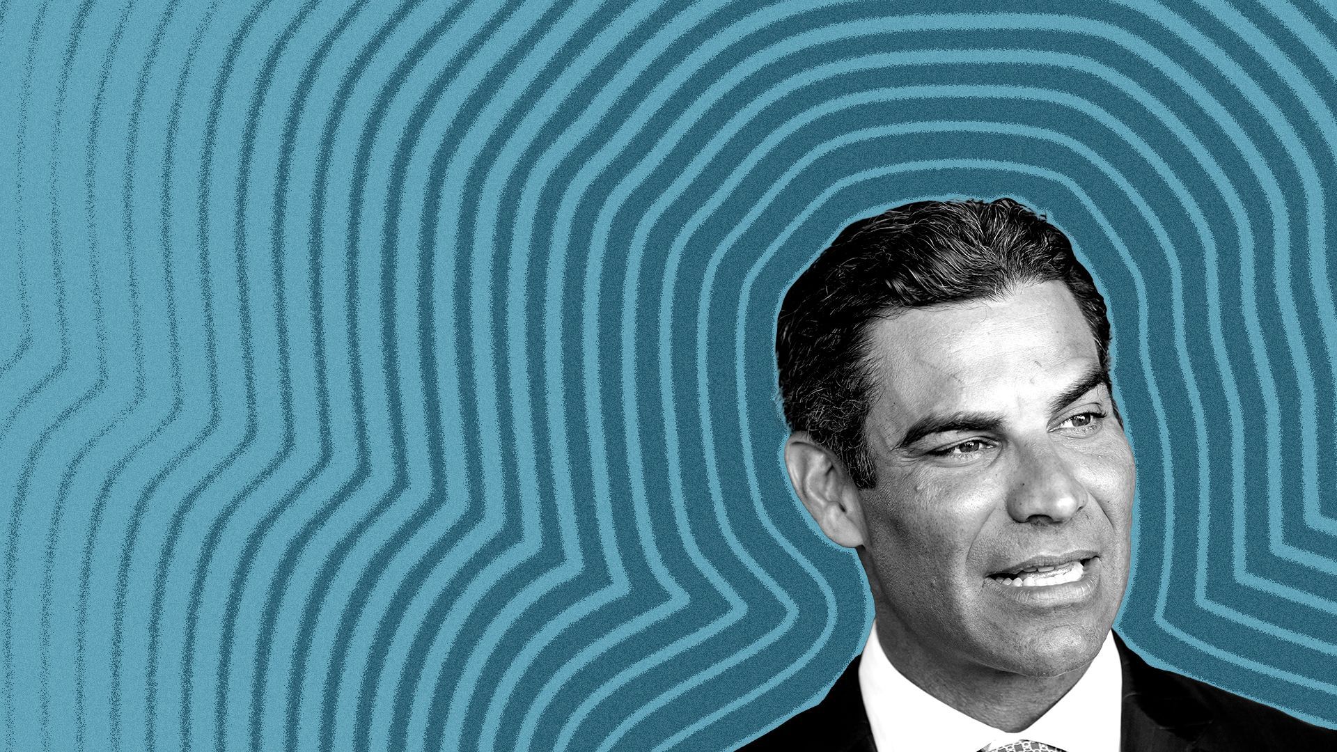 Photo illustration of Miami Mayor Francis Suarez with lines radiating from him.