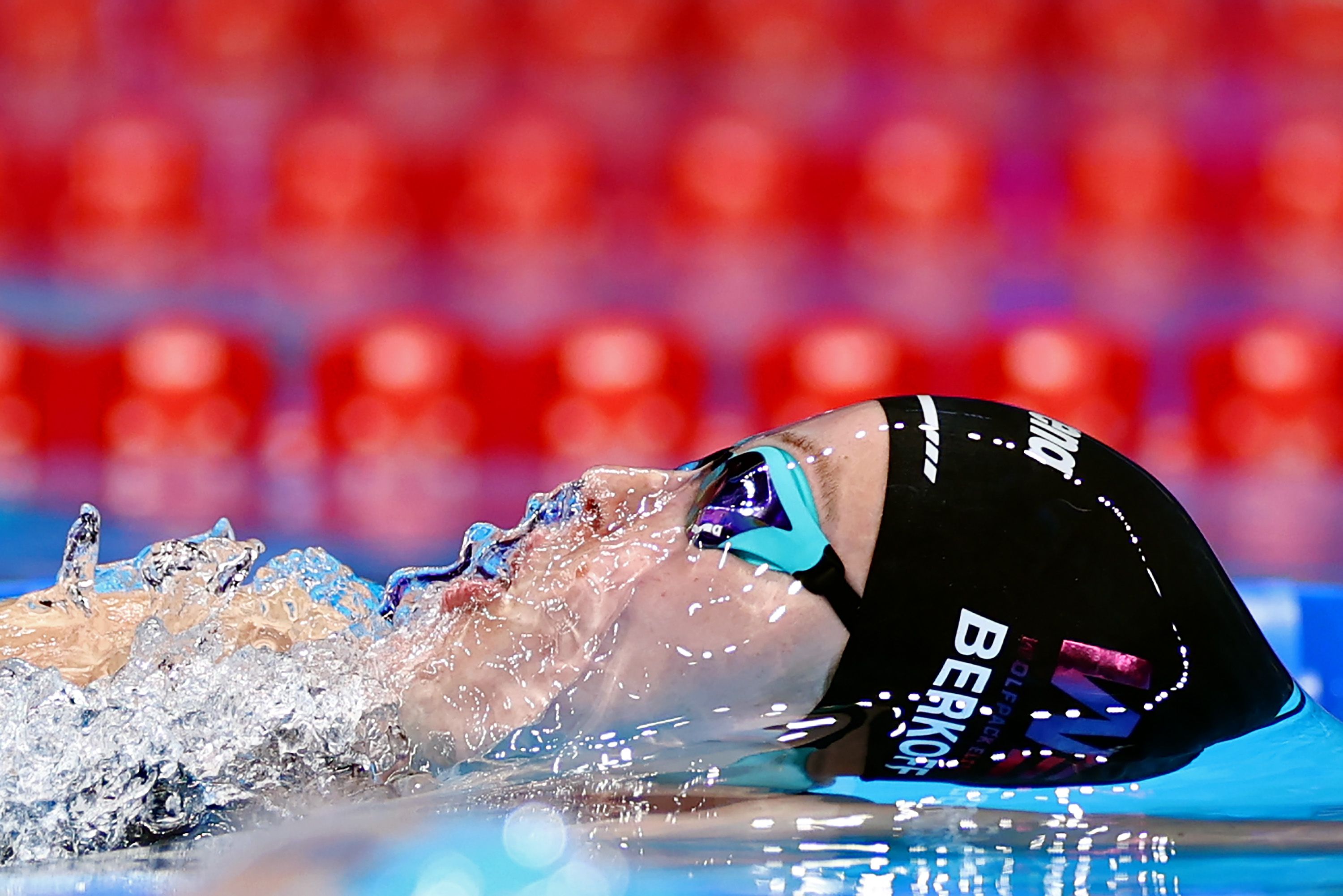 Katharine Berkoff of the United States competes in the Women's 100m backstroke semifinal on Day Three of the 2024 U.S. Olympic Team Swimming Trials at Lucas Oil Stadium on June 17, 2024 in Indianapolis, Indiana. (Photo by Sarah Stier/Getty Images)