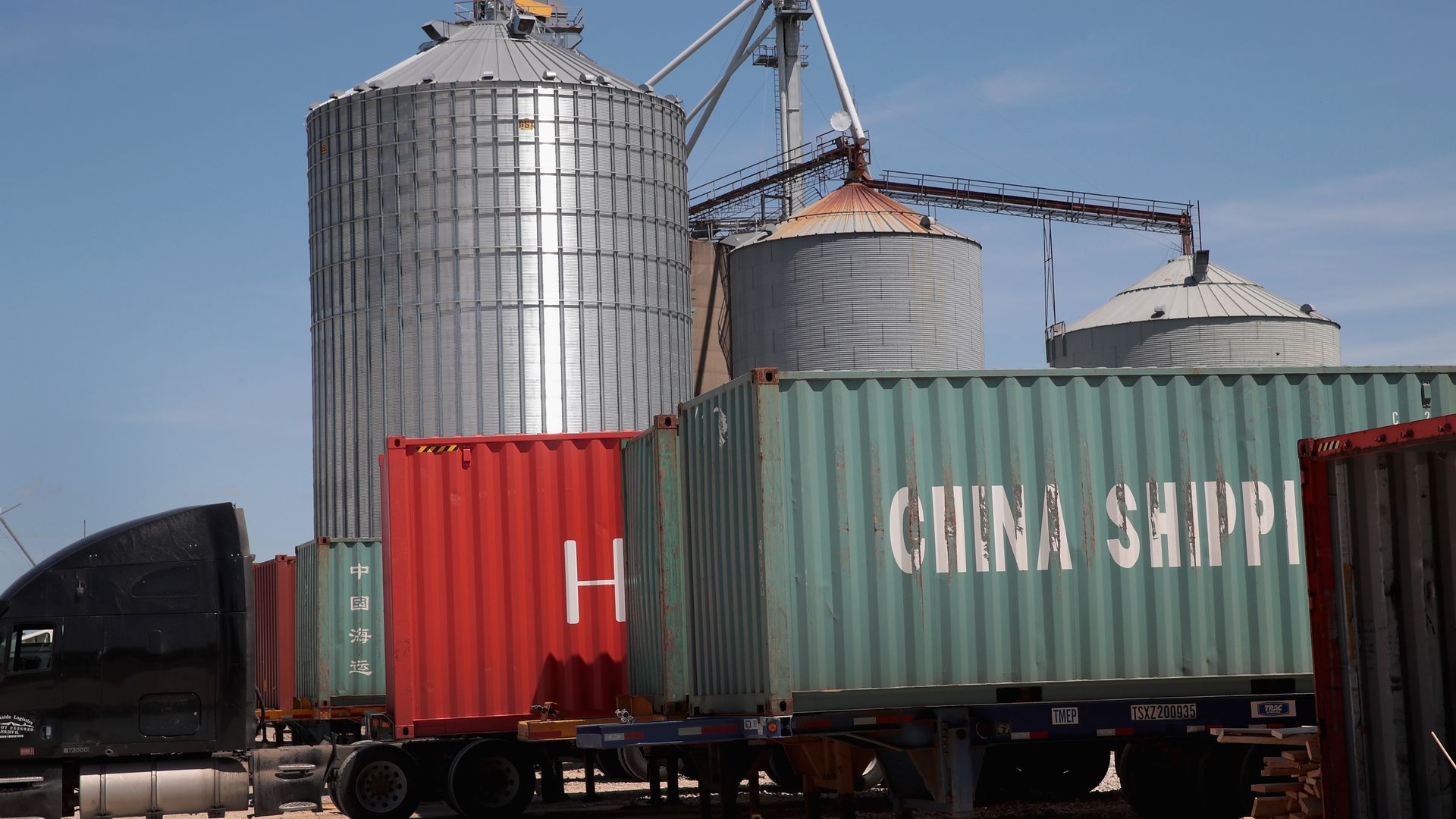 Chinese shipping containers transporting U.S. soybeans