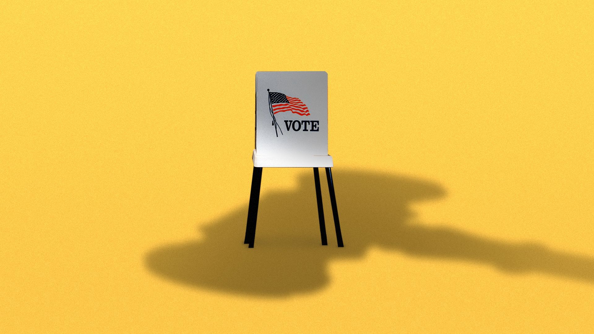 an lilustration of a voting booth with a large shadow of a gavel over it