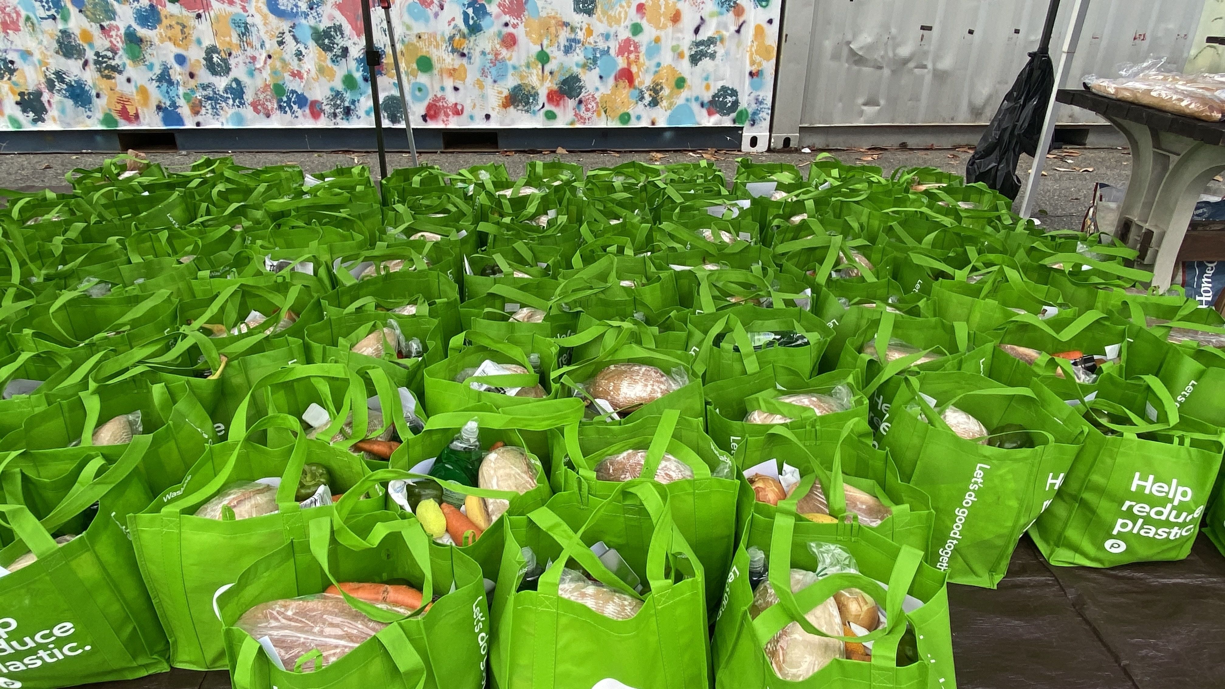 Bags of food at RSS in east Charlotte that will be distributed to refugees. 
