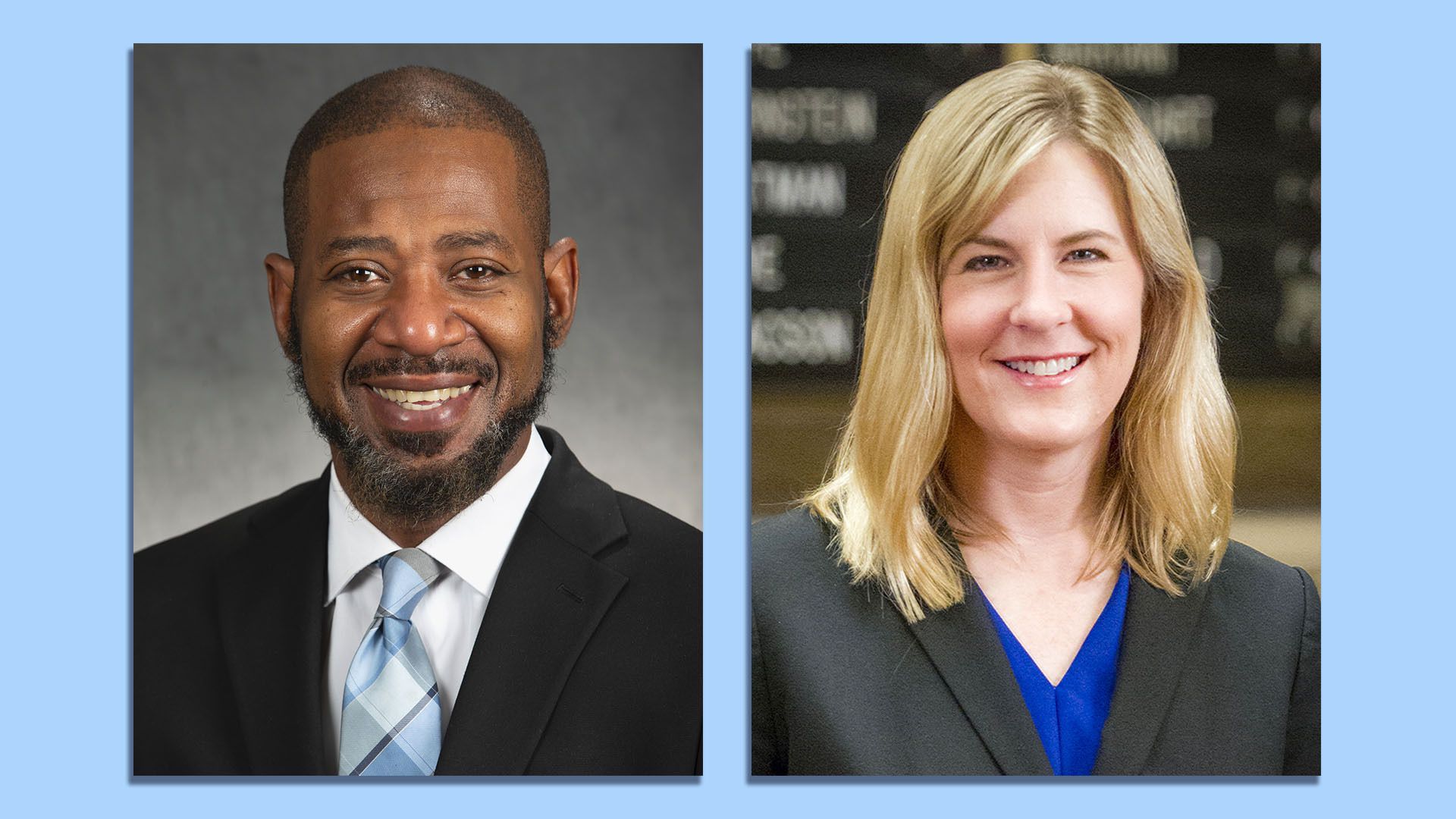 Two headshots of Minnesota Rep. John Thompson and House Speaker Melissa Hortman.