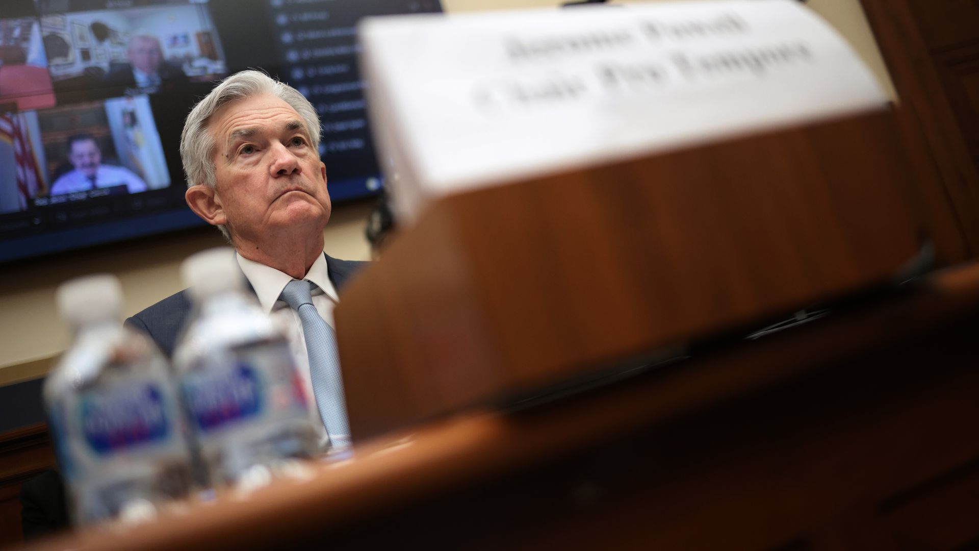 Chair Powell faces the Houes Financial Services Committee. Photo: Win McNamee/Getty Images