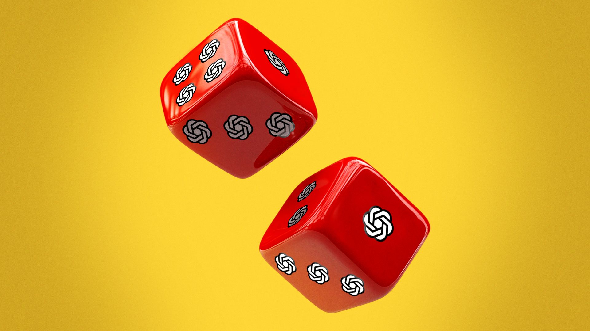 Illustration of two dice with the OpenAI logo instead of dots.