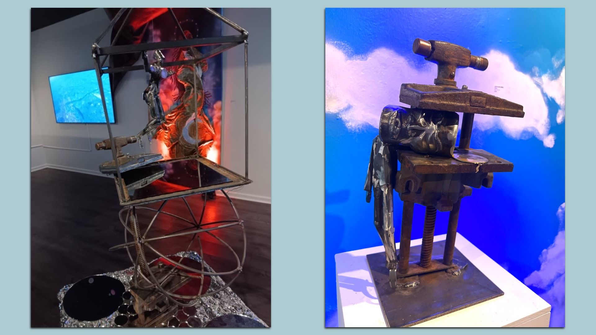 Two pictures of metal sculptures