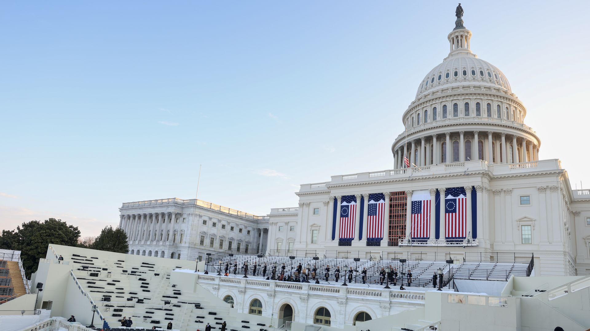 A photo of the U.S. Capitol decorated for the 2025 presidential inauguration.
