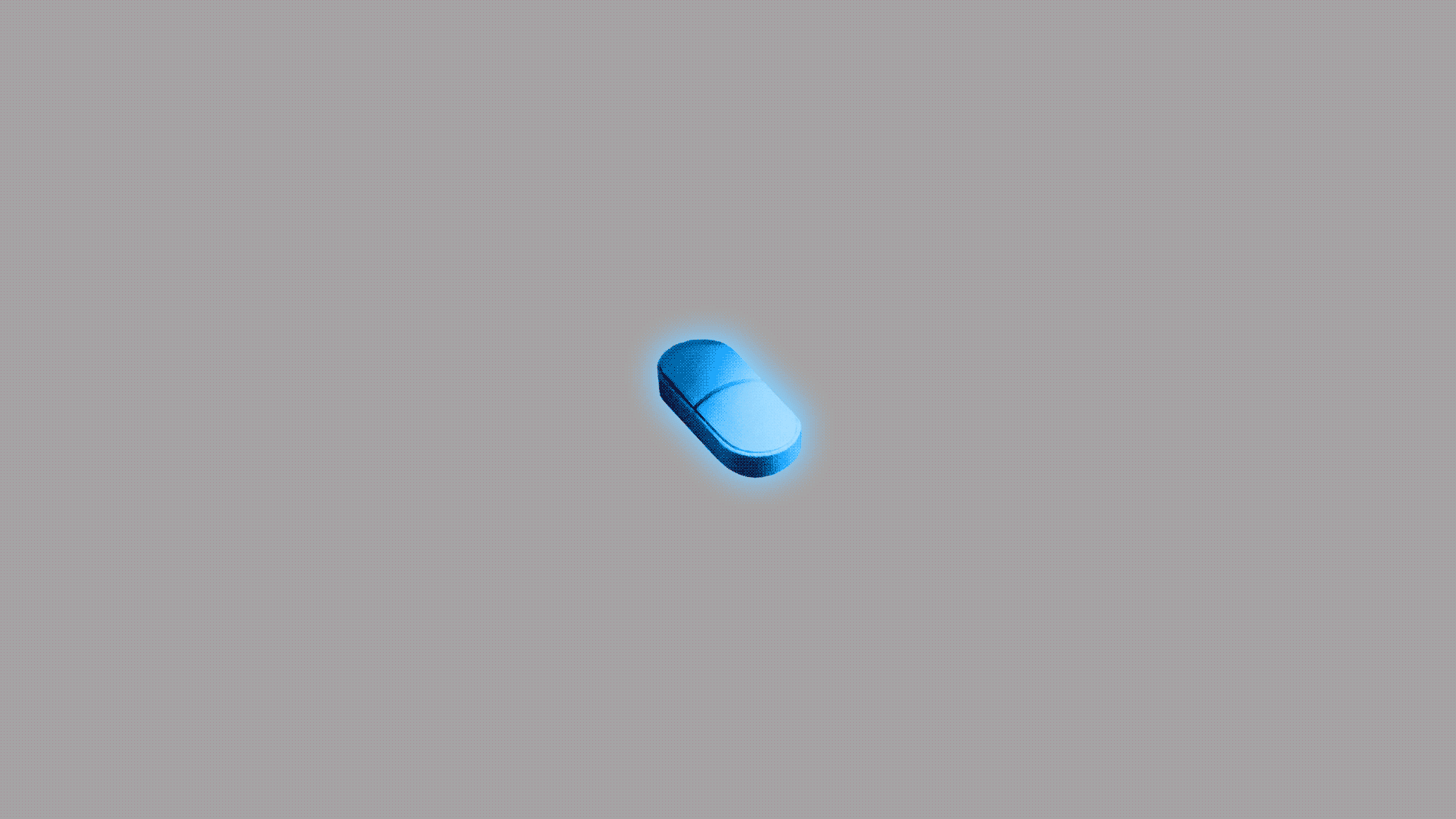 Animated gif of a blue pill that is swallowed up by purple cells of disease popping around it