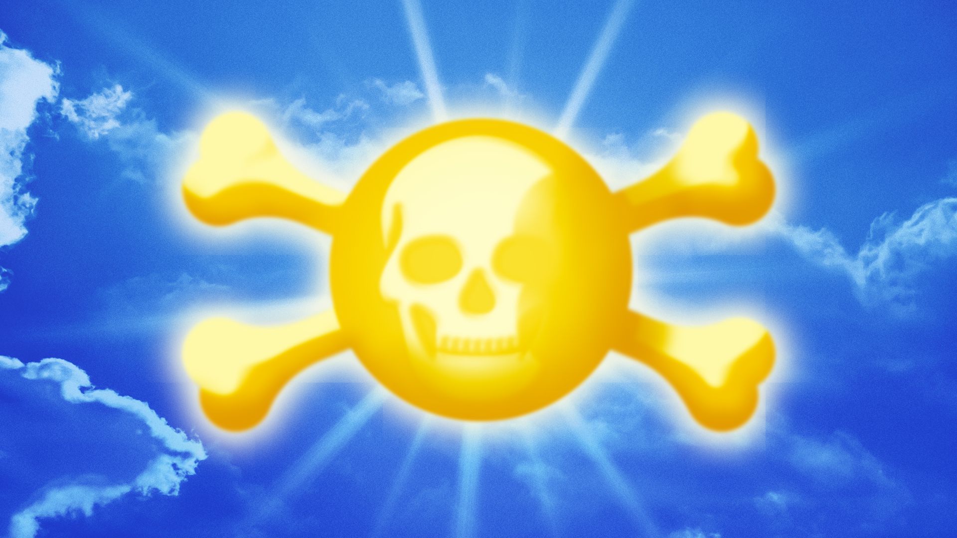 Illustration of a skull and crossbones sun in the sky