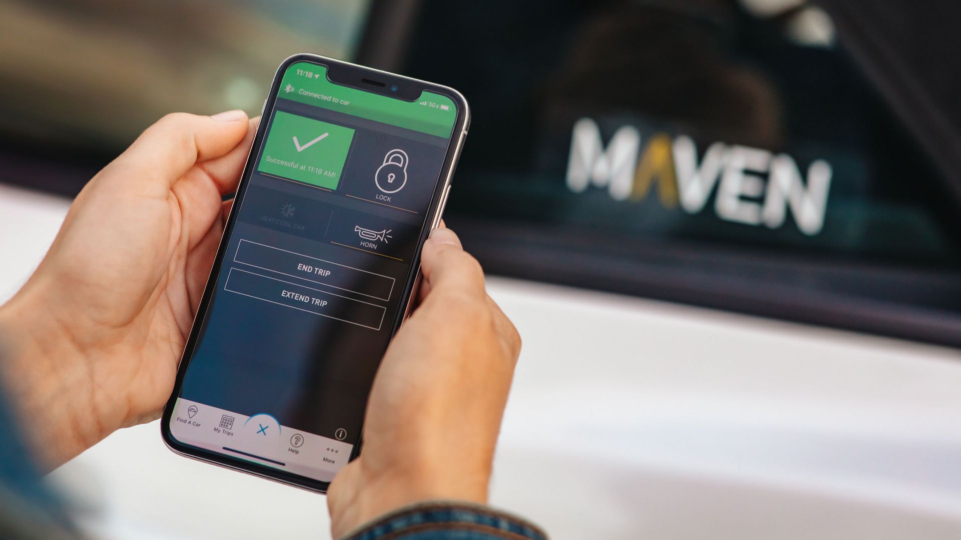 Image of mobile phone app for Maven car-sharing service