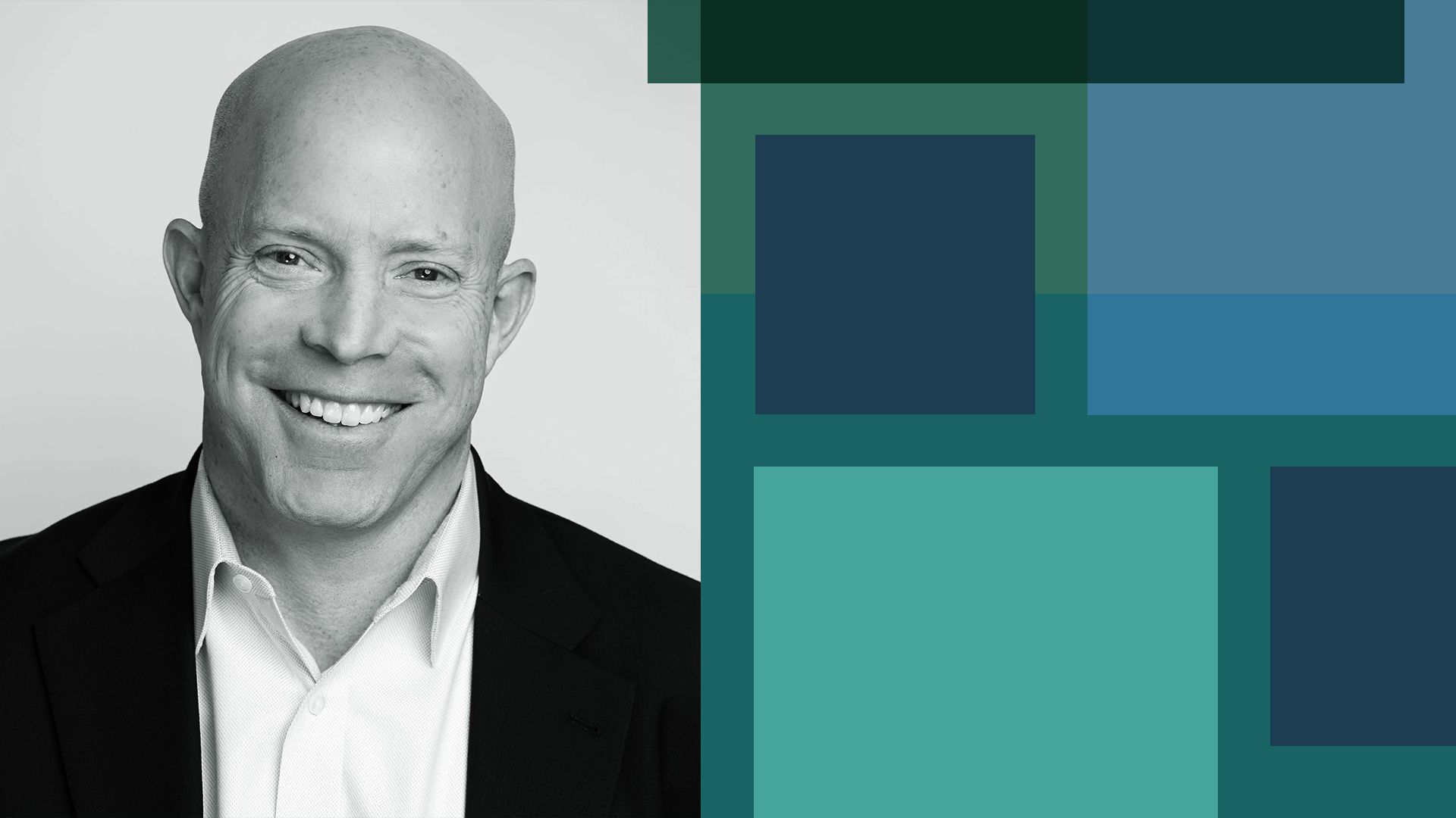 Photo illustration of Andrew Burton surrounded by abstract shapes.