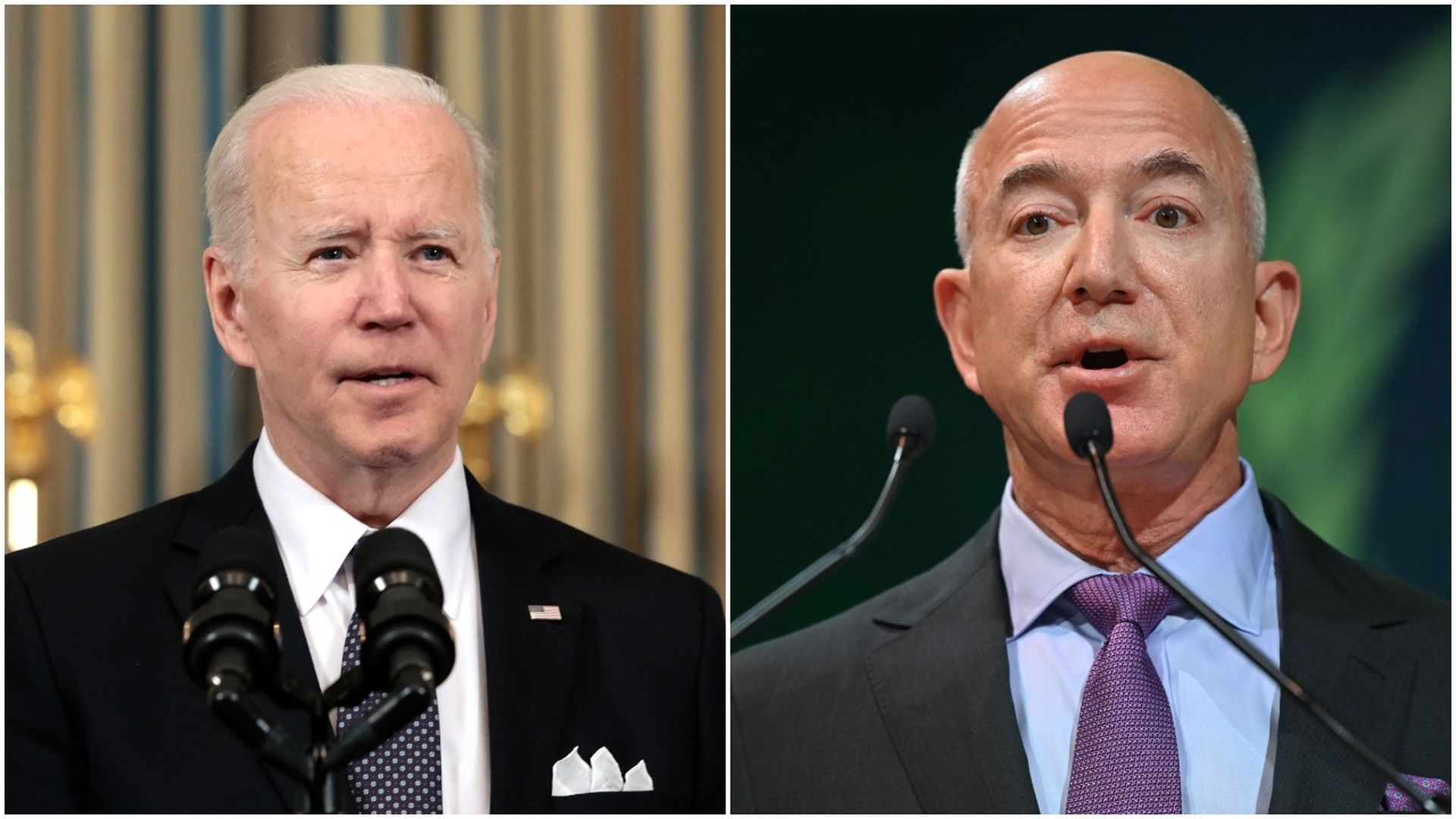 Photo of Joe Biden on the left and Jeff Bezos on the right