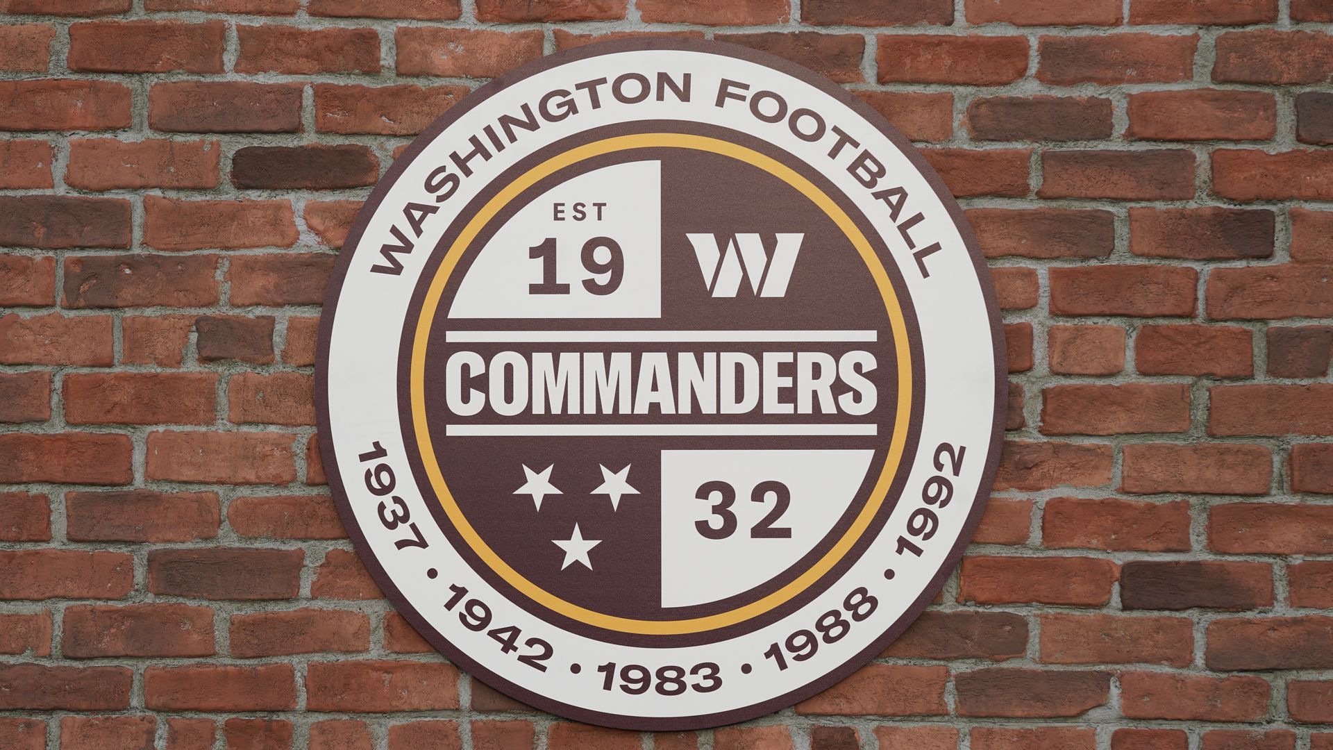 A Washington Commanders sign is shown as they unveil their NFL football team's new identity.
