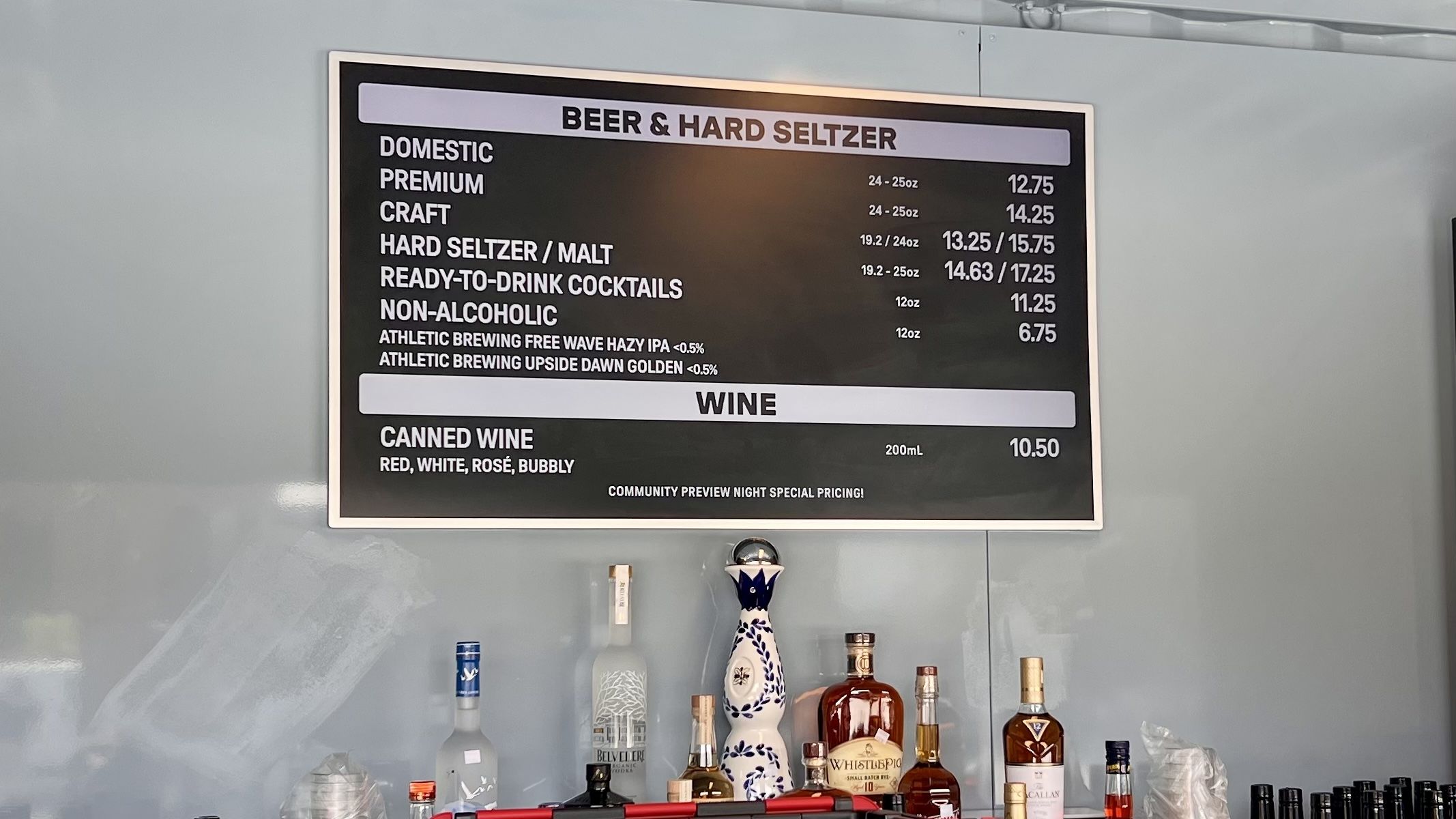 a menu of beer , hard seltzer and wine