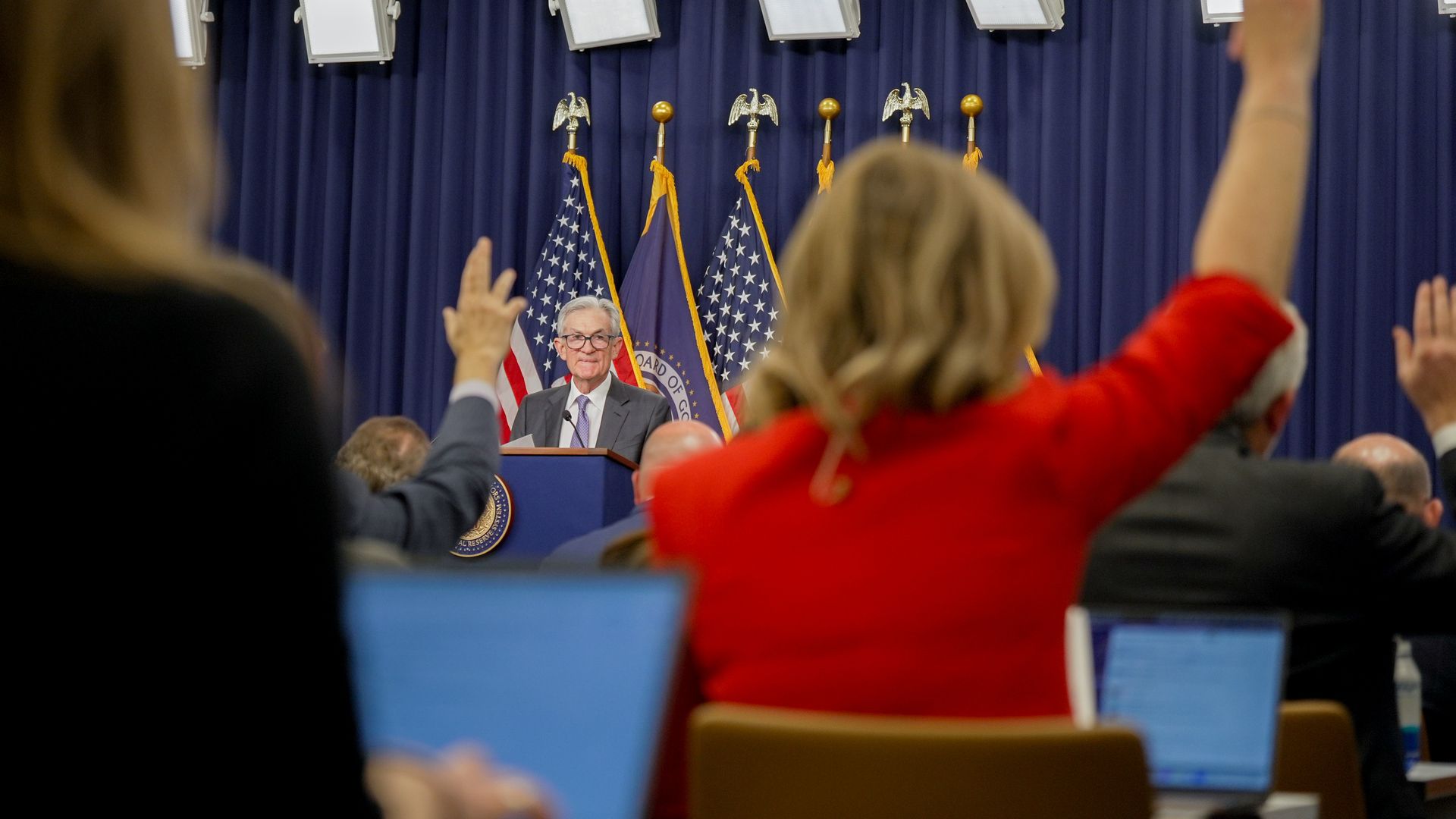 Fed chair Jerome Powell in a news conference.