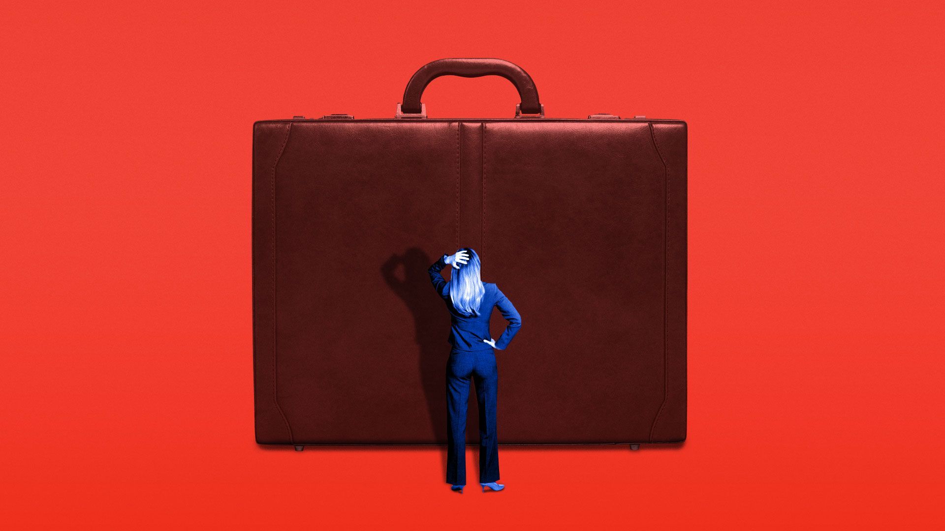 Illustration of person looking up at a large briefcase