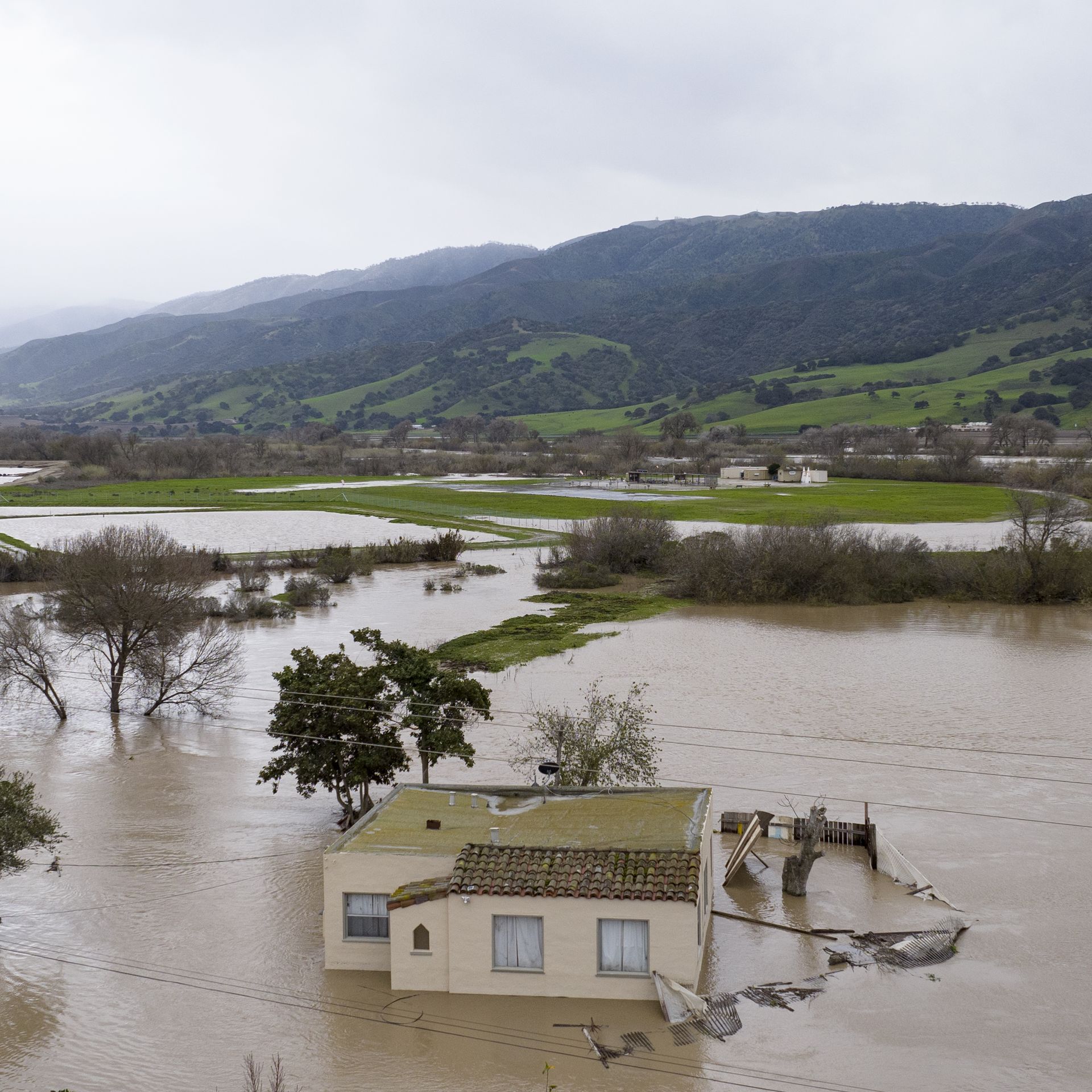 Floodwaters surrounding a house in California on Jan. 13.
