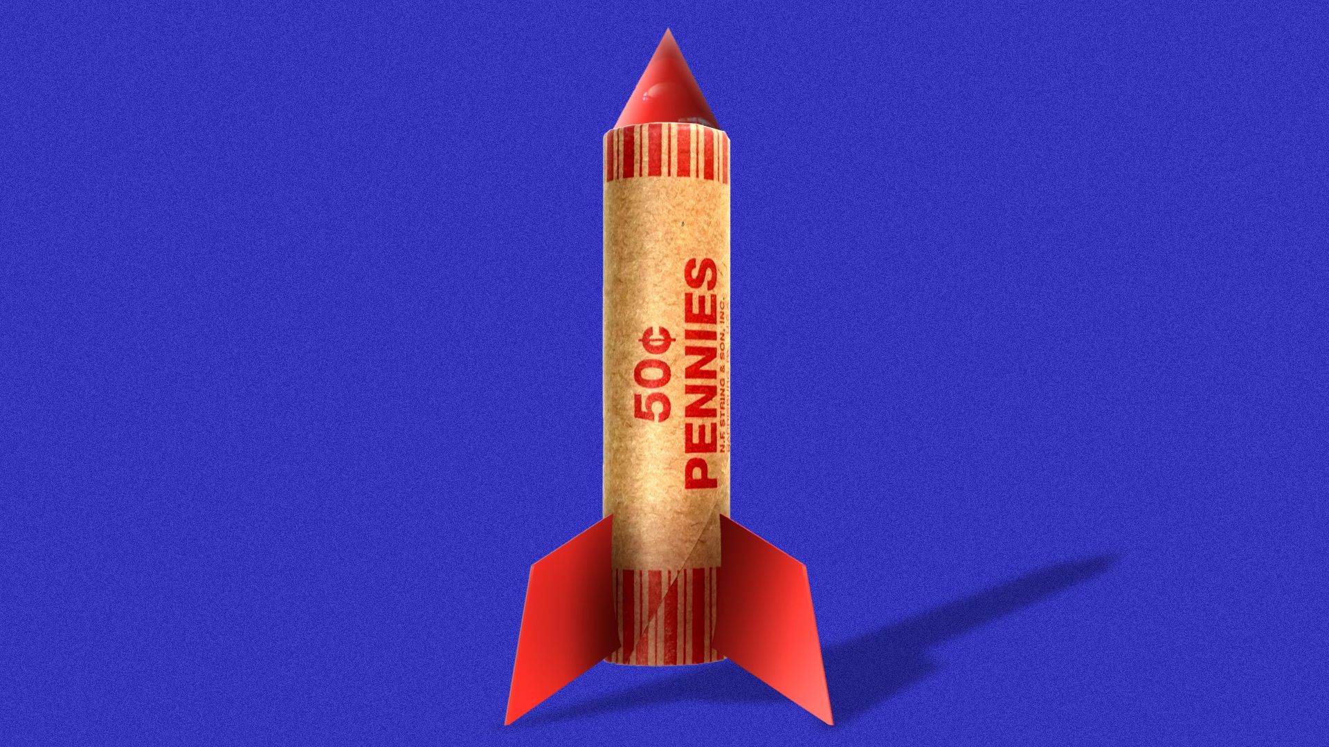 Illustration of a spaceship made from a roll of pennies