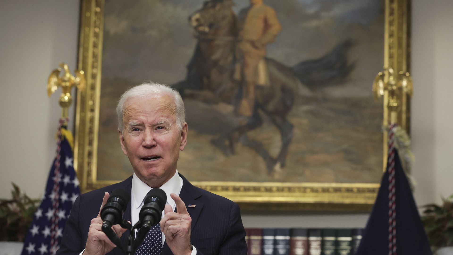 President Biden speaks about Ukraine in the Roosevelt Room in February.