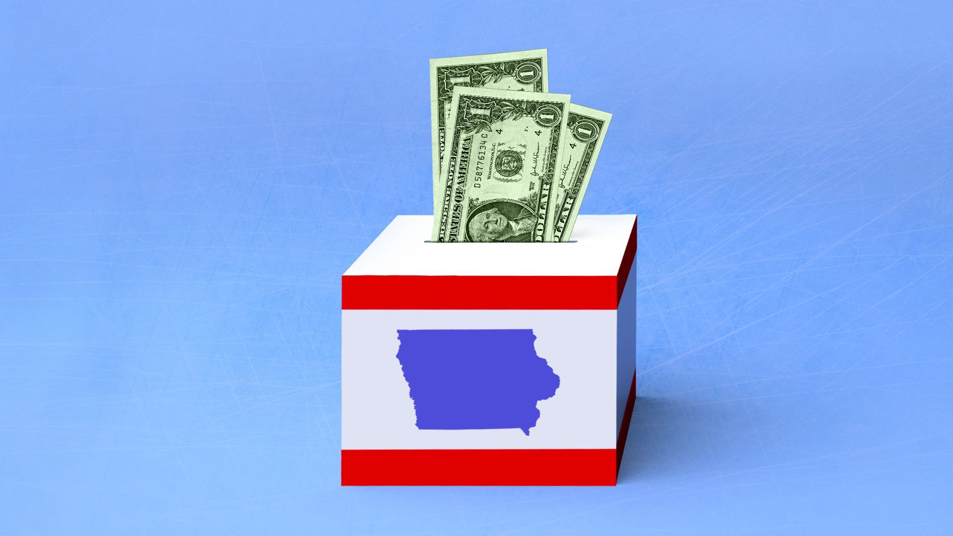 Illustration of cash going into a ballot box with Iowa graphic