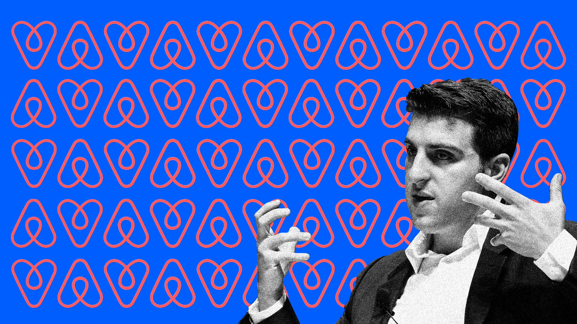 Illustration of Airbnb CEO and logo