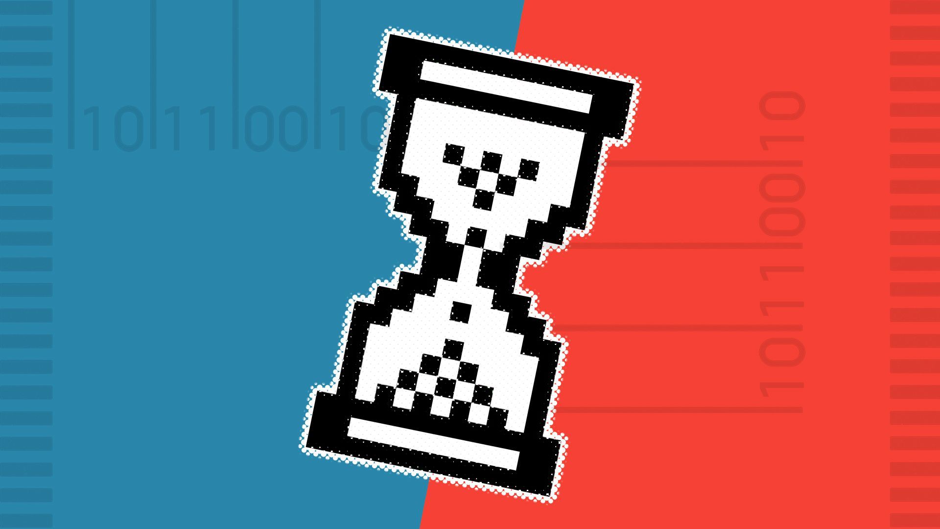 Illustration of a digital hour glass surrounded by ballot imagery 