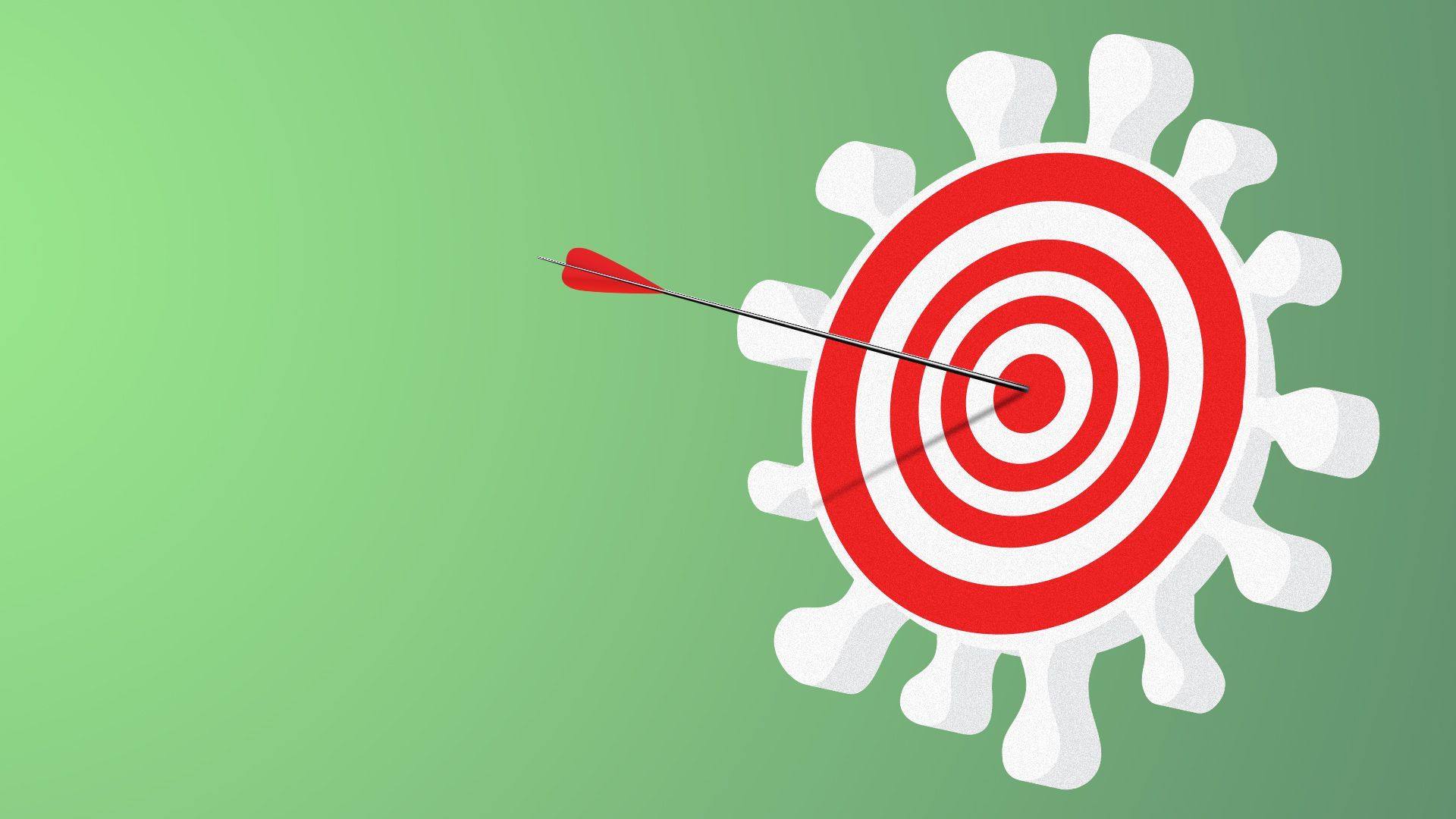 Illustration of a target in the shape of a virus cell with an arrow in the bullseye.