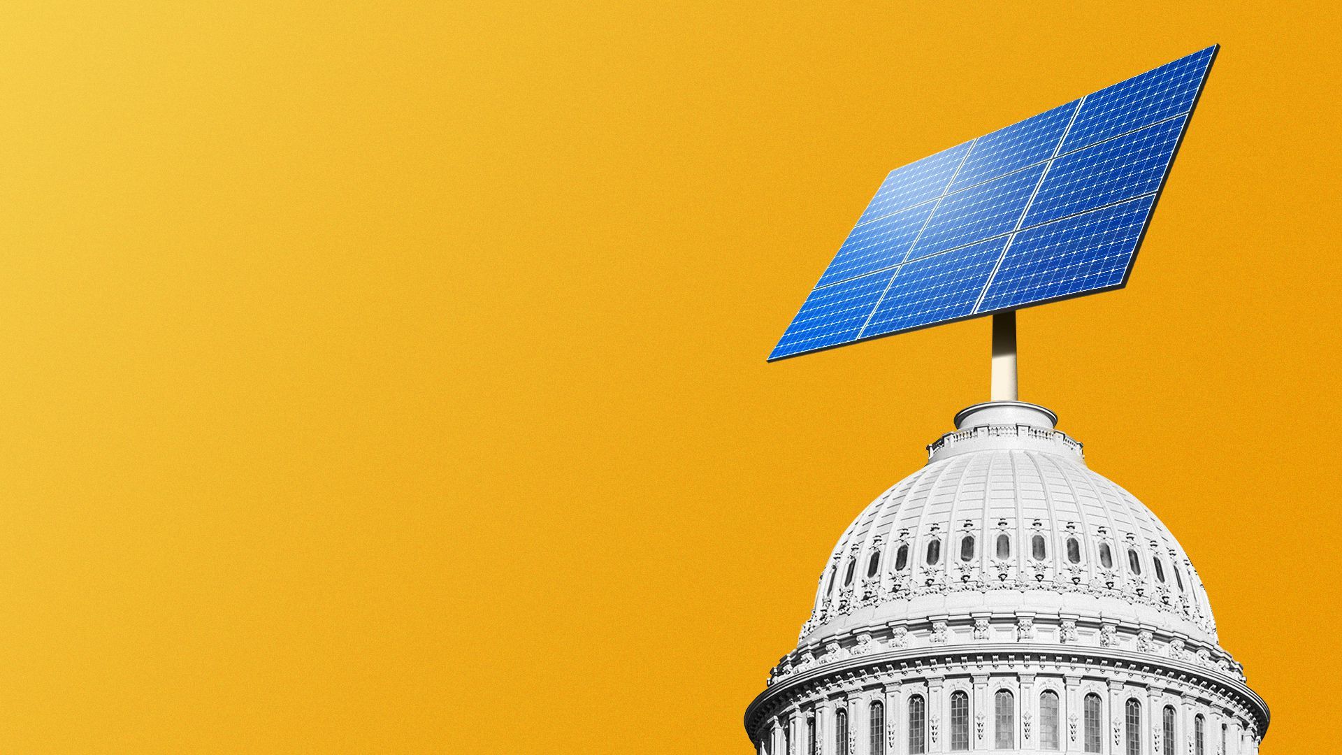 Illustration of a solar panel coming out of the dome of the US Capitol building.