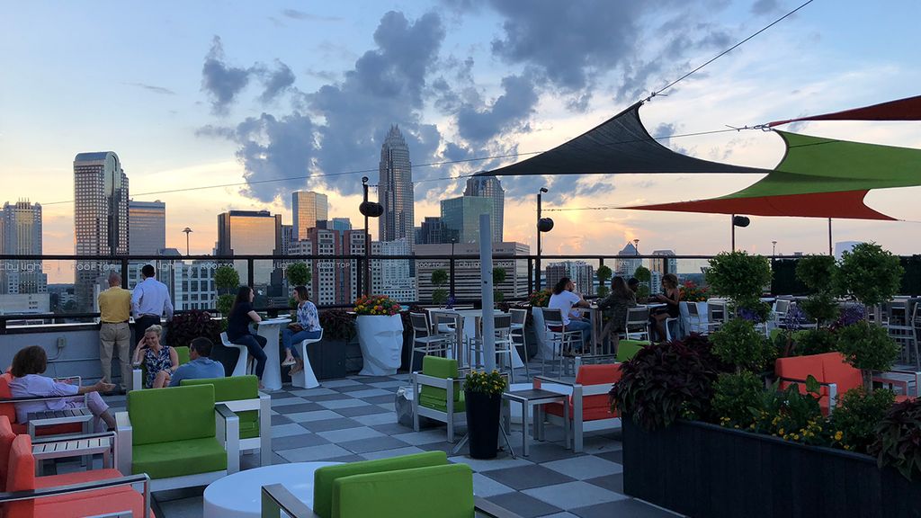 City Lights Rooftop Bar at Le Méridien Charlotte overlooking the Uptown skyline
