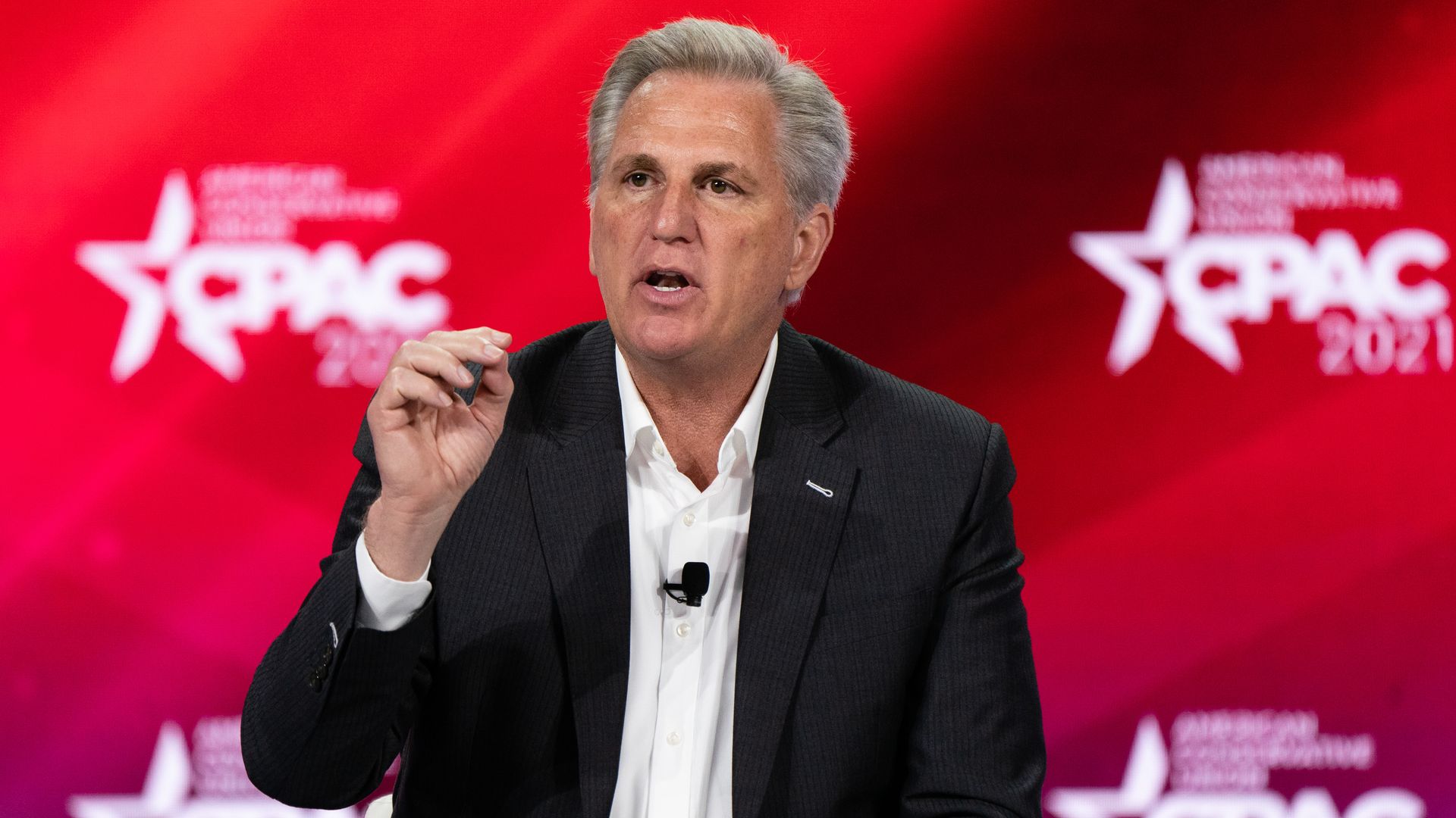 House Minority Leader Kevin McCarthy is seen addressing the Conservative Political Action Conference.