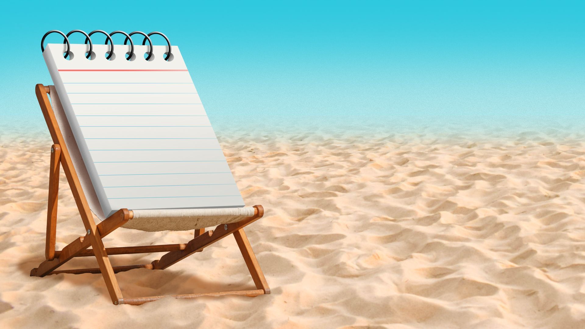 Illustration of a notebook on a beach chair on the beach