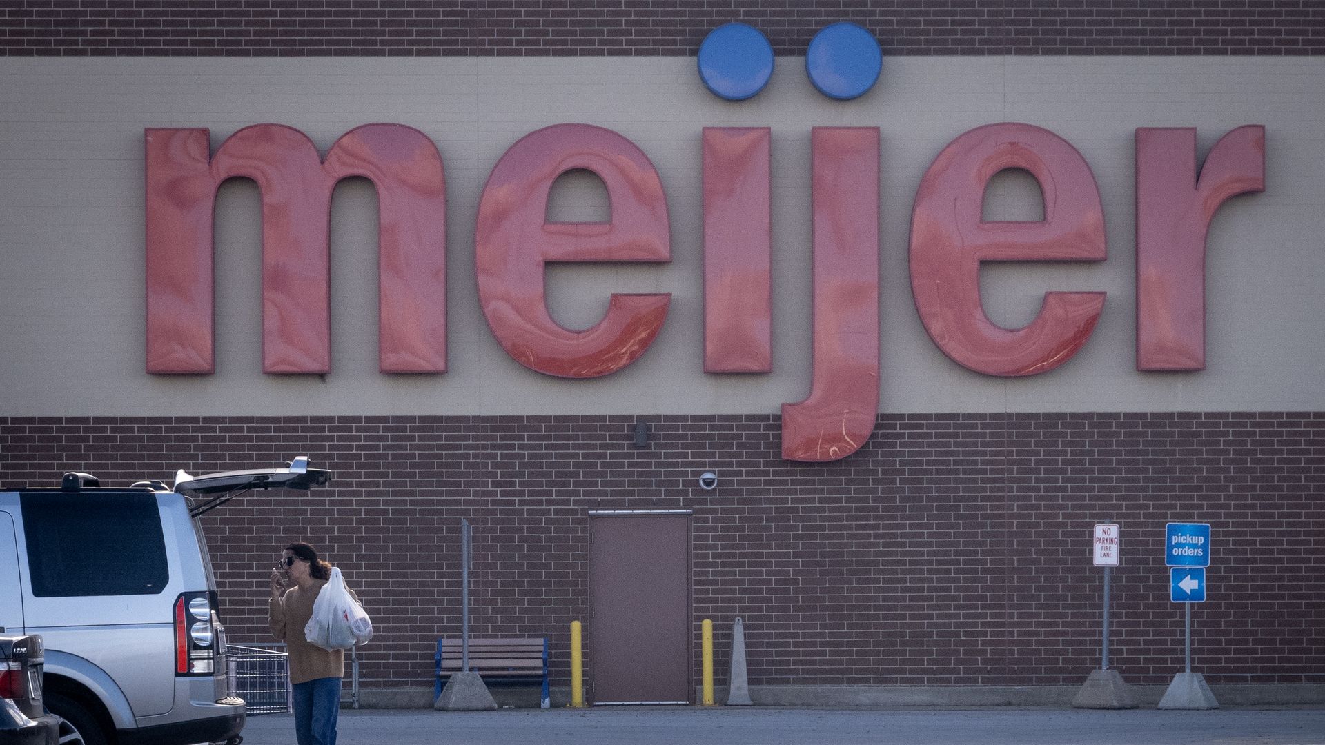 A sign hangs in front of a Meijer Store in Rolling Meadows, Illinois. 