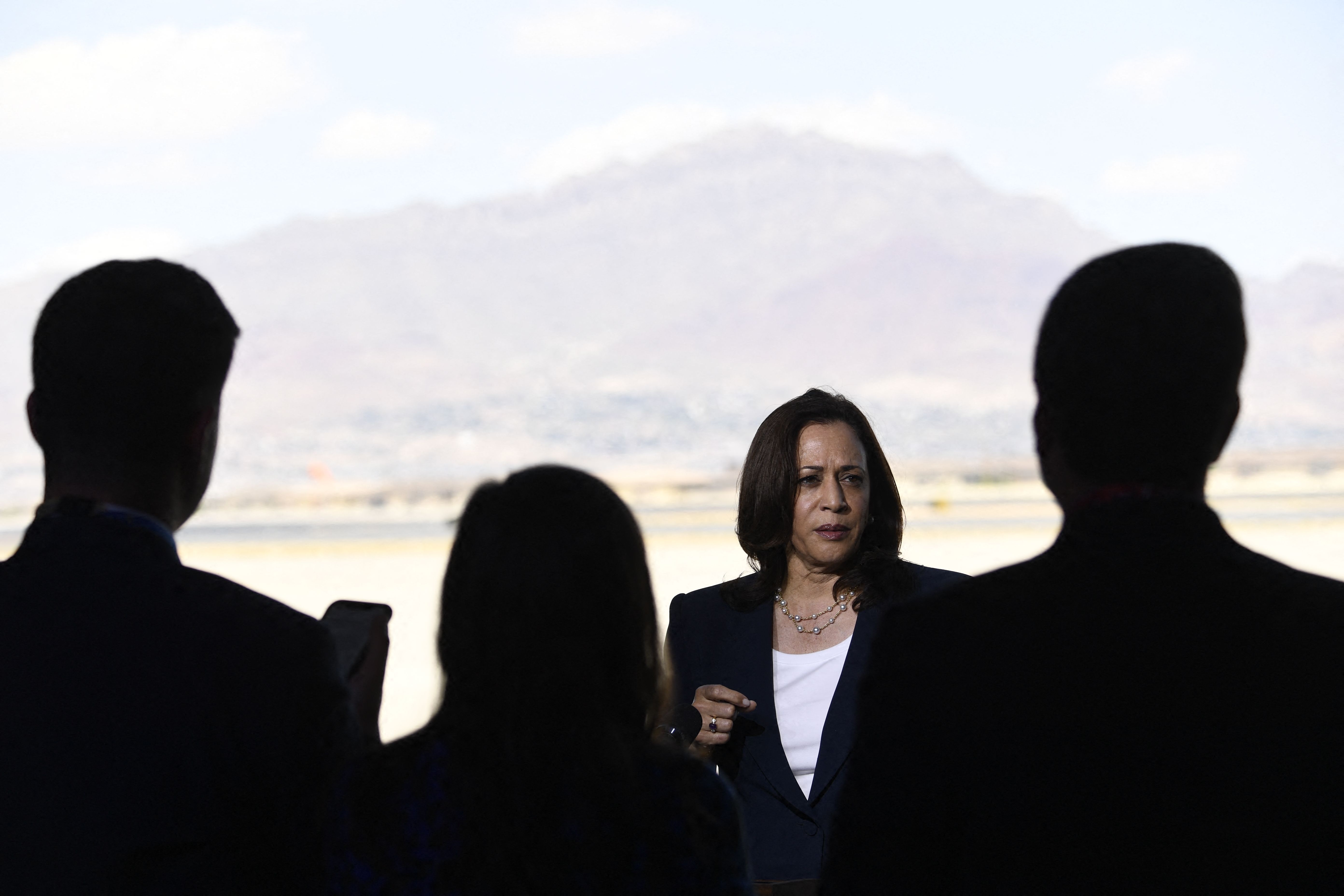 Vice President Kamala Harris speaks to reporters in El Paso during a visit to the border in 2021.