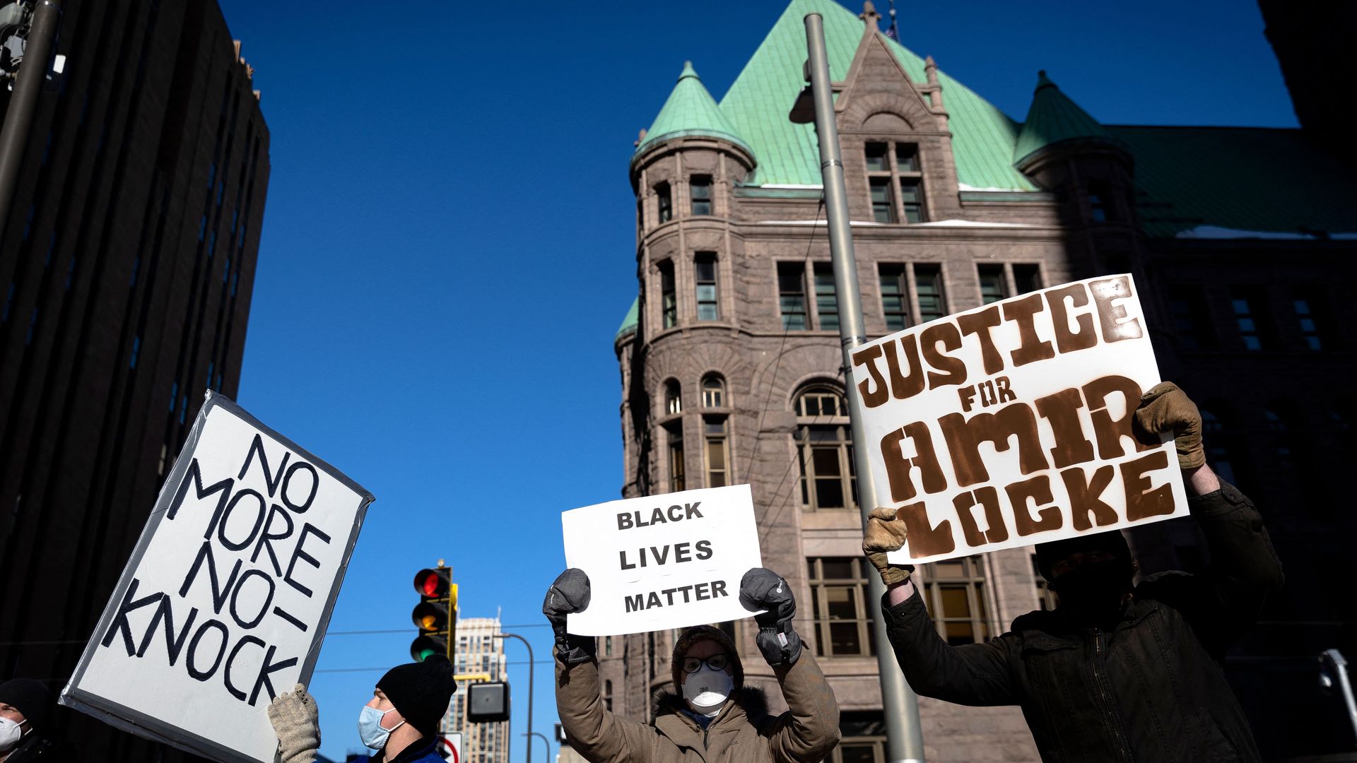 protesters in downtown minneapolis after the shooting of amir locke