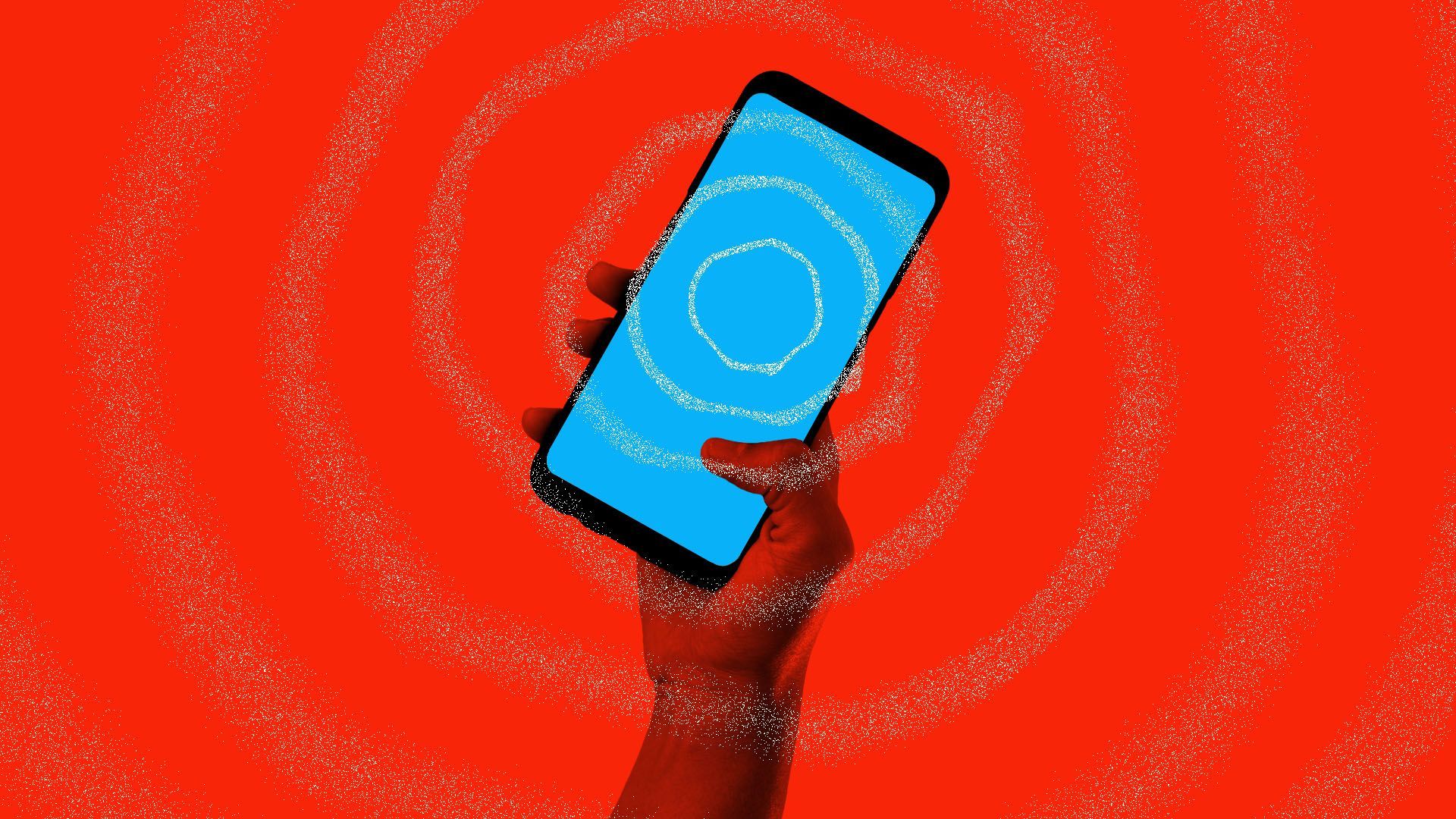 Illustration of a cellphone emanating an earthquake warning.